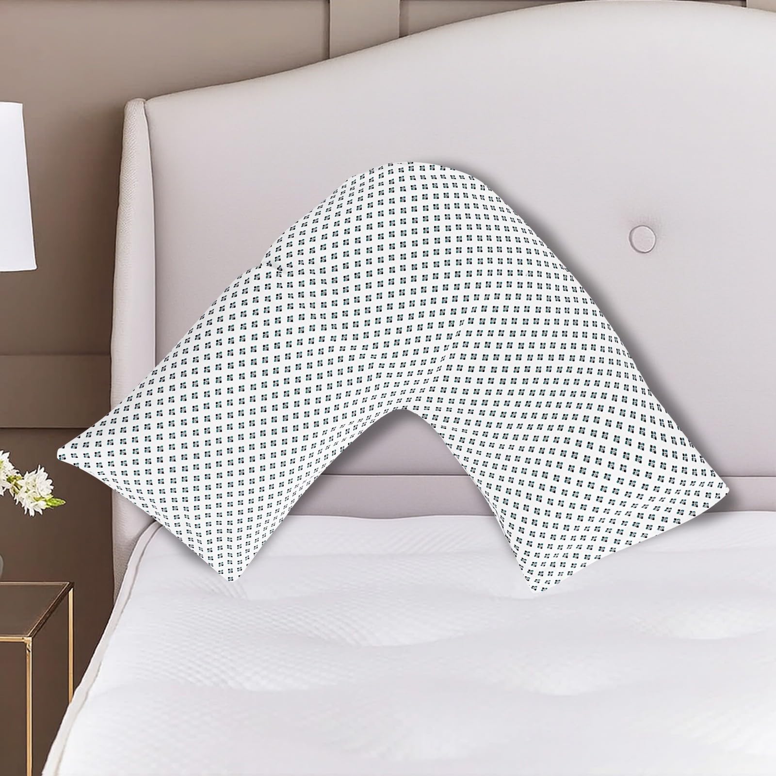 CHILIMILII V Shaped Orthopaedic Pillow with Printed Cover 74x34cm- Extra Filled with Virgin Hollow Fibre - Maternity & Pregnancy Support- Anti Allergy Triangle pillows for Adults (Pattern # 5)