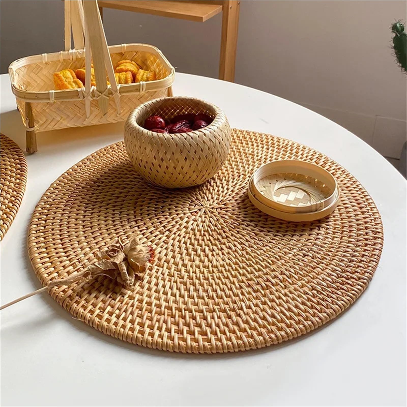 Sets de Table en Osier Napperon Ovale tissé en rotin, 1 pièce, antidérapant, résistant à la Chaleur, Tapis de décoration Table Manger Cuisine Domicile(L)