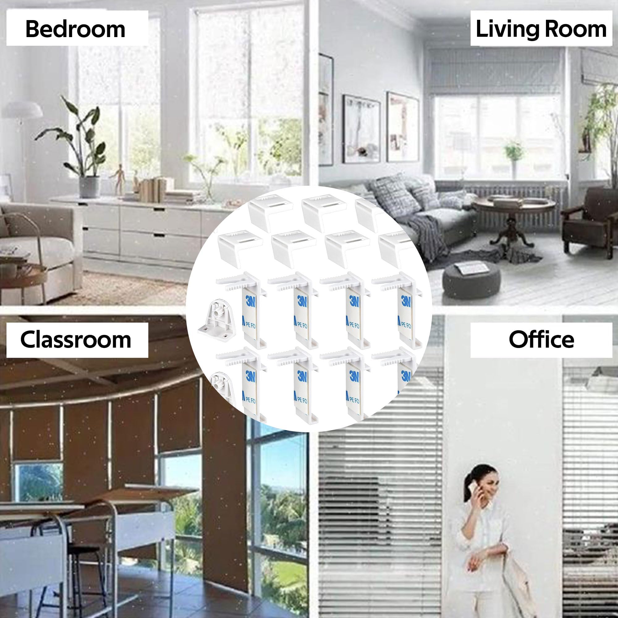 18 Fixations Pour Store Sans Percage – Support Réglable Pour Stores Enrouleurs | Blanc