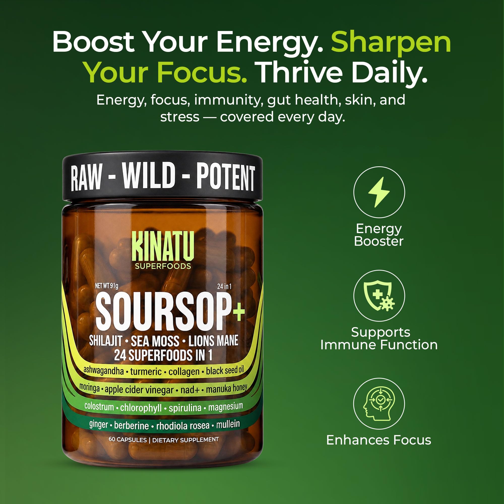 Soursop Capsules, 24 Superfoods in One, Shilajit, Sea Moss, Black Seed — Amazon image 7
