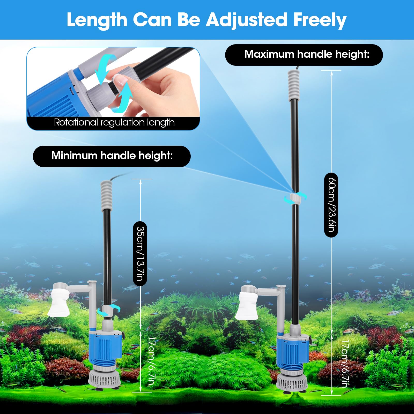 Pulitore per Ghiaia Acquario Elettrico, Pulizia Acquario Elettrico, Scambiatore Automatico Acqua Acquario 6 in 1, Aspirapolvere Acquario per Cambio Acqua, Pulizia Sabbia, Rimozione Sporco, Filtraggio