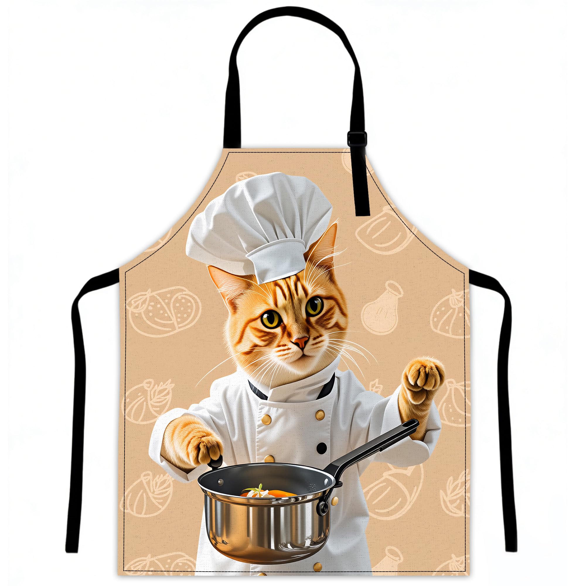 Lqebuy Women's Cute Cat Chef Animal Kitchen Aprons Adjustable Cooking Apron Bib For Men Chef Cooking Baking Gardening