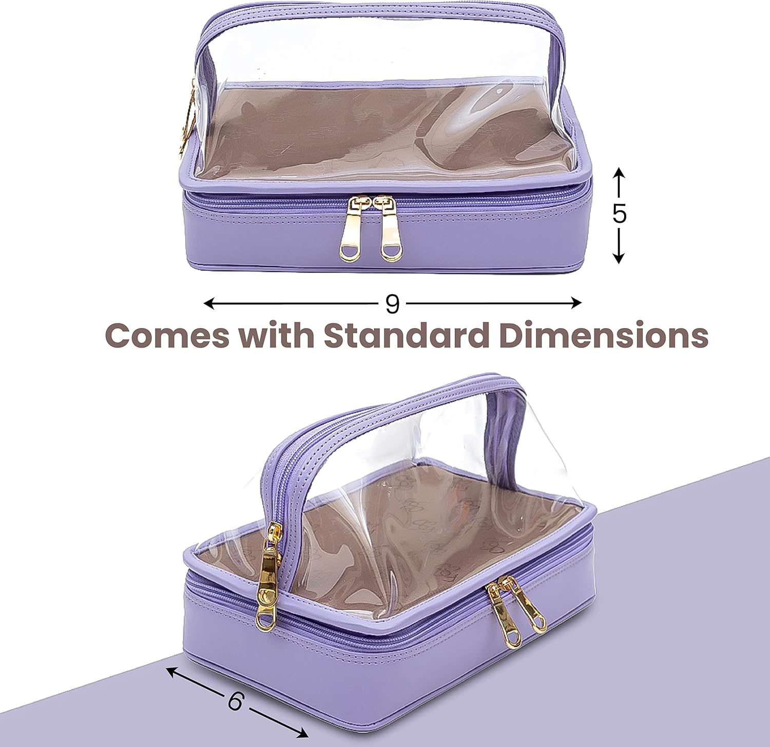 Women’s Vegan Leather Giza Double Layered Travel Pouch, Makeup and Toiletry Organizer, Multifunctional Storage with Dividers, Lilac, 1 Pc