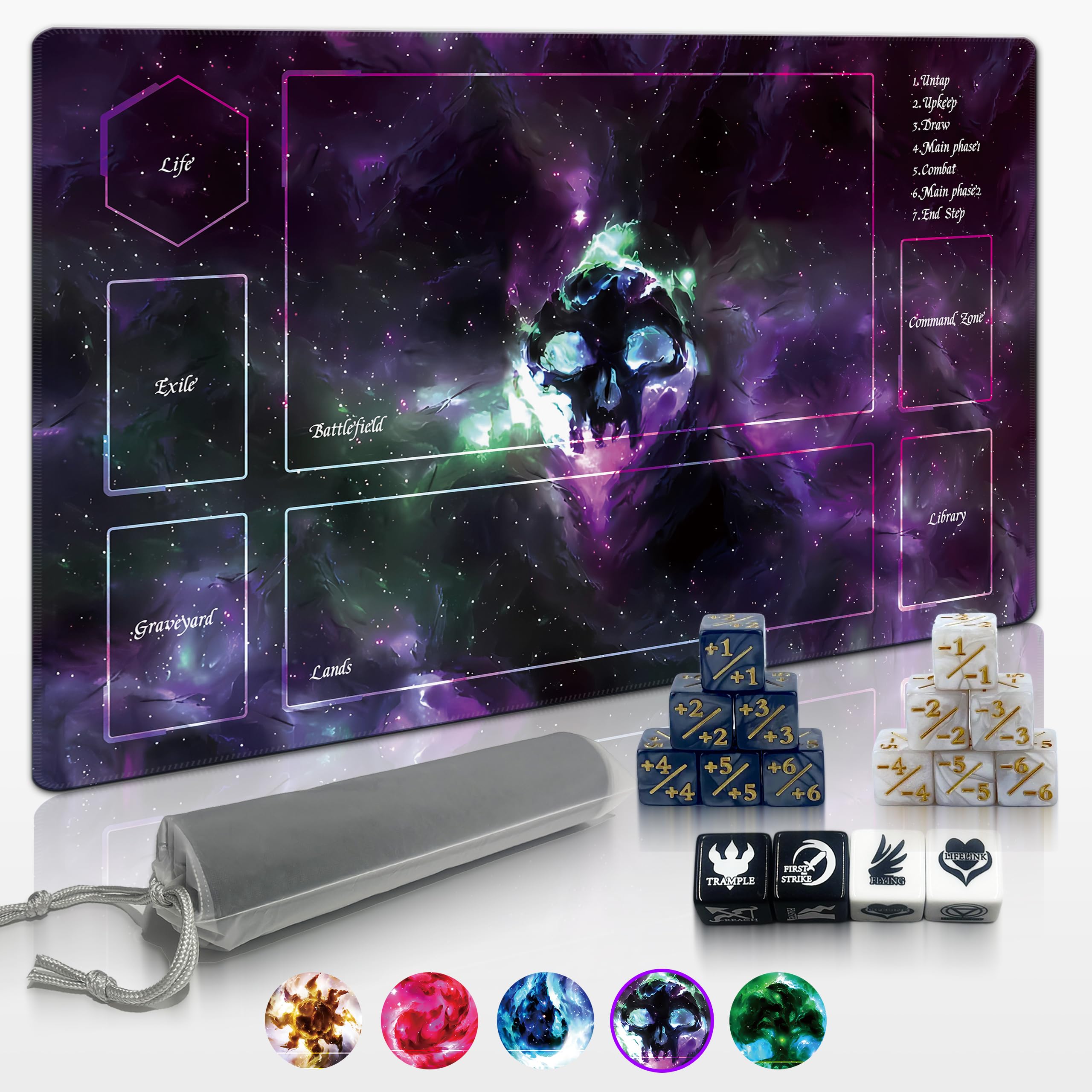 Cylvenor 24"x14" MTG Playmat with Storage Tube & 16-Piece Dice Set - Non-Slip Rubber TCG Card Game Mat, Stitched Edges Tabletop Gaming Mat (Black, Basic Lands Series) — image 1