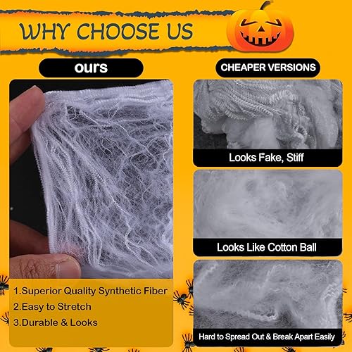 Miniatura 3 de Decoraciones de telaraña de Halloween, telarañas de 300 pies cuadrados y 20 arañas de plástico, telarañas súper elásticas para regalos de decoración