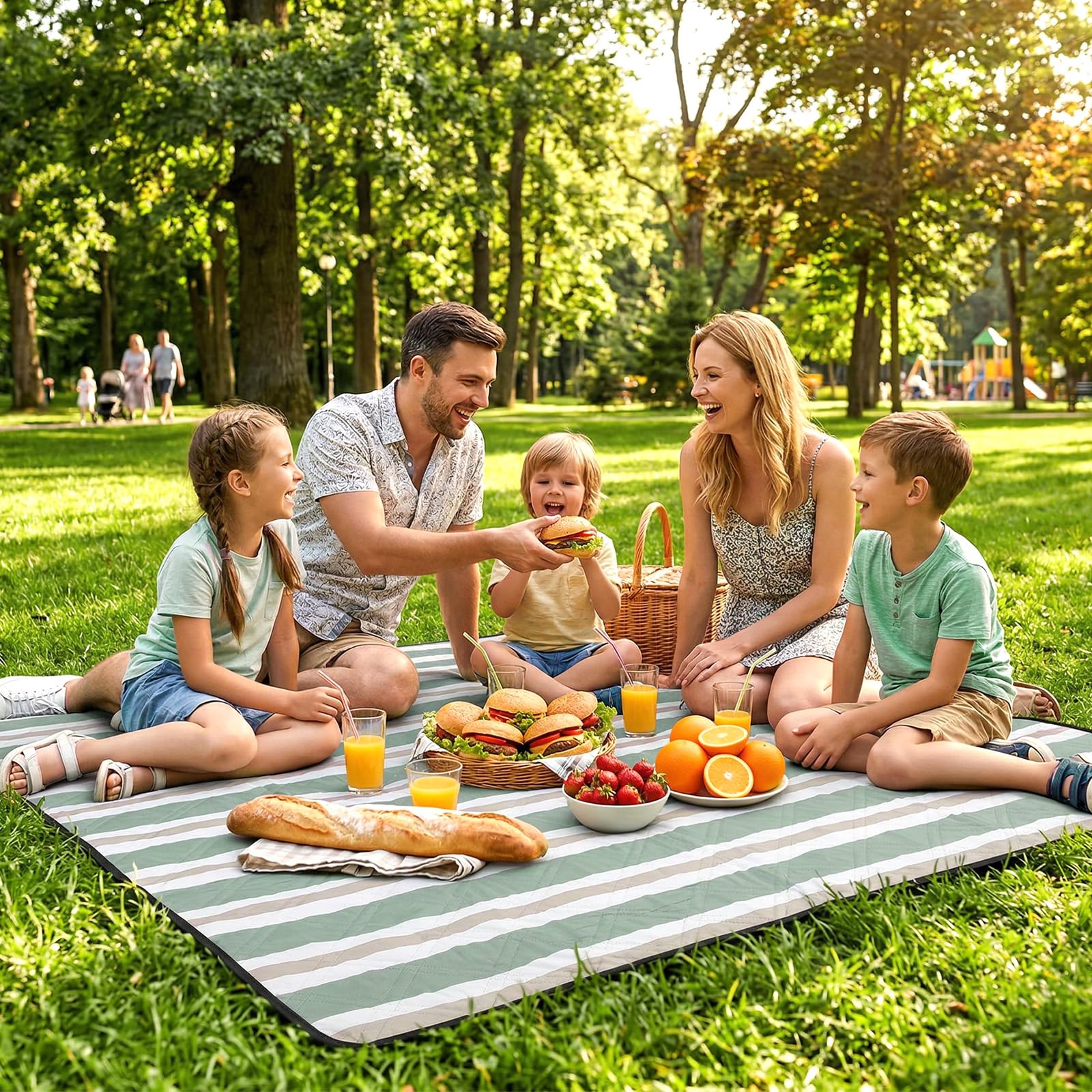 Sekey Manta Picnic 200x200 cm Manta Picnic Impermeable Antisuelo Acolchada Tres Capas Fondo PEVA Correa de Transporte para Picnic, Camping, Playa