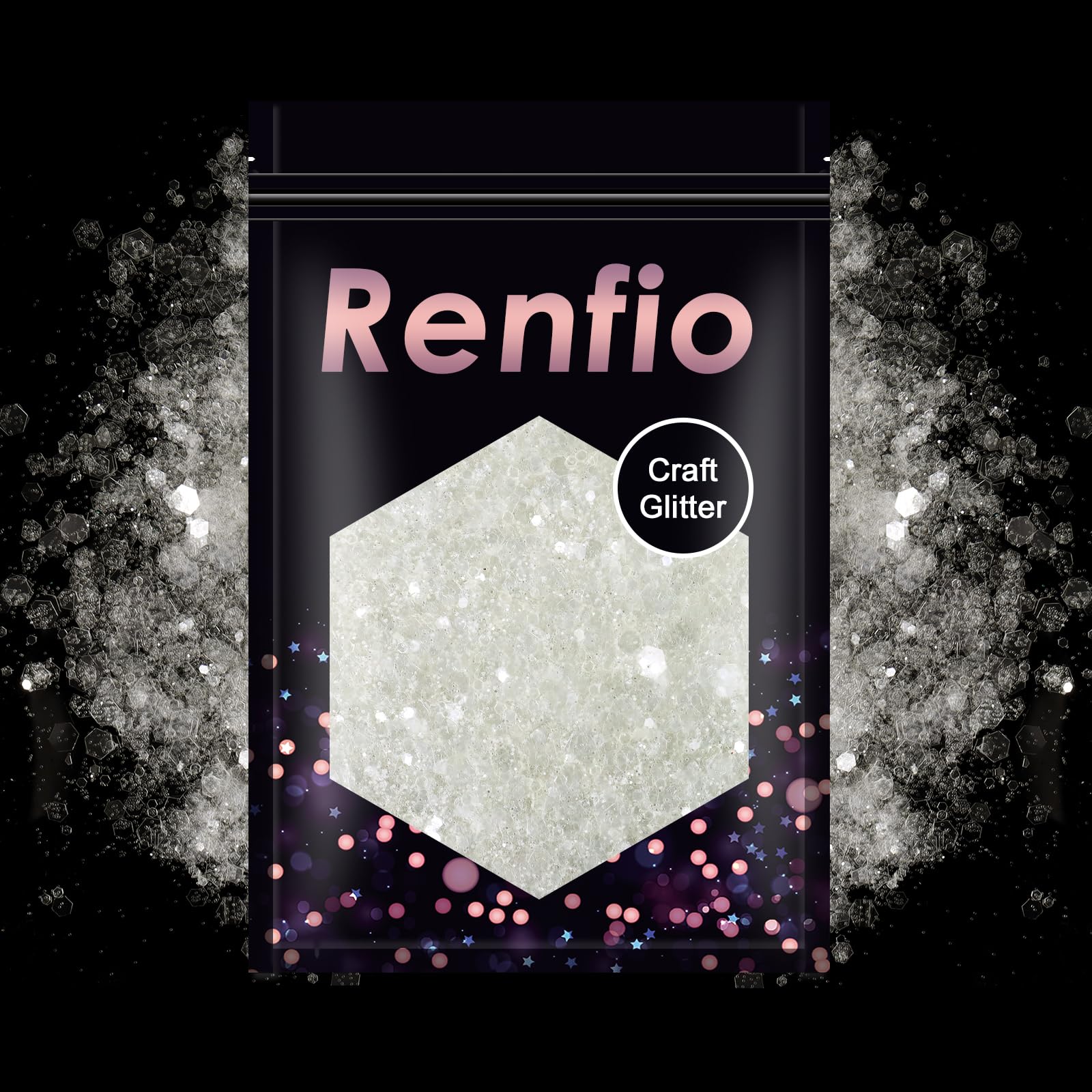 Renfio Clear Chunky Glitter, 3.5 Oz (100g) Mixed Fine Powder PET Flake Iridescent Sequins Face Glitters for Craft Resin, Tumbler Ornament Painting,