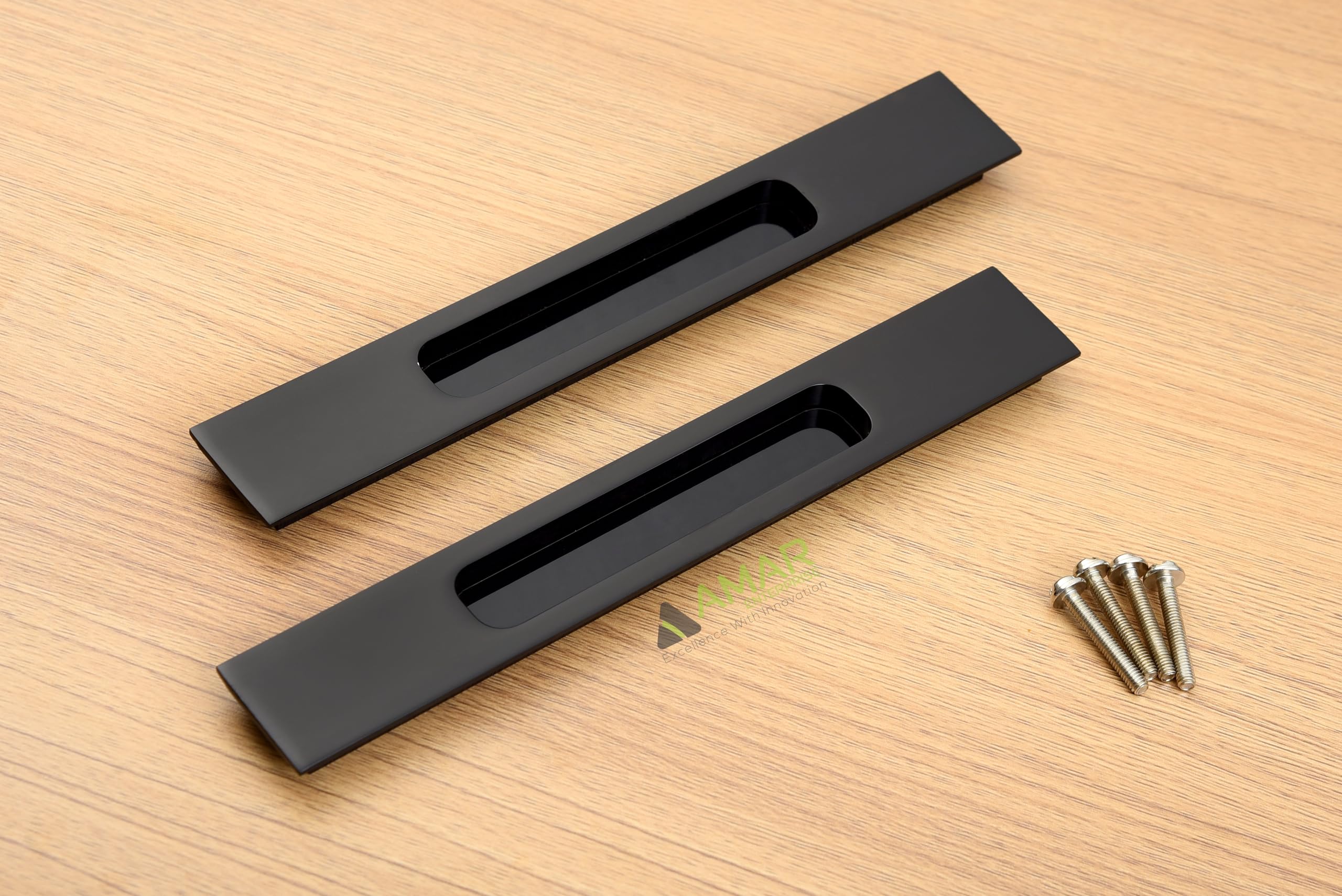 160 MM Premium Alluminium Glossy Black Concealed Sliding Door Handle, Sliding Wardrobe Pull Conceal Handle, Cabinet & Drawer Conceal Handle (160mm Hole to Hole, Pack of 2)