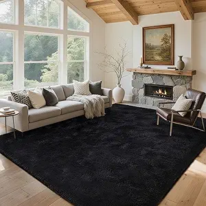 Black Rugs for Living Room Fluffy 6x9 ft Bedroom Rug Non-Slip Area Rugs Shag Carpet for Nursery Kids PlayRoom Dorm Office Indoor Modern Plush Carpets Boys