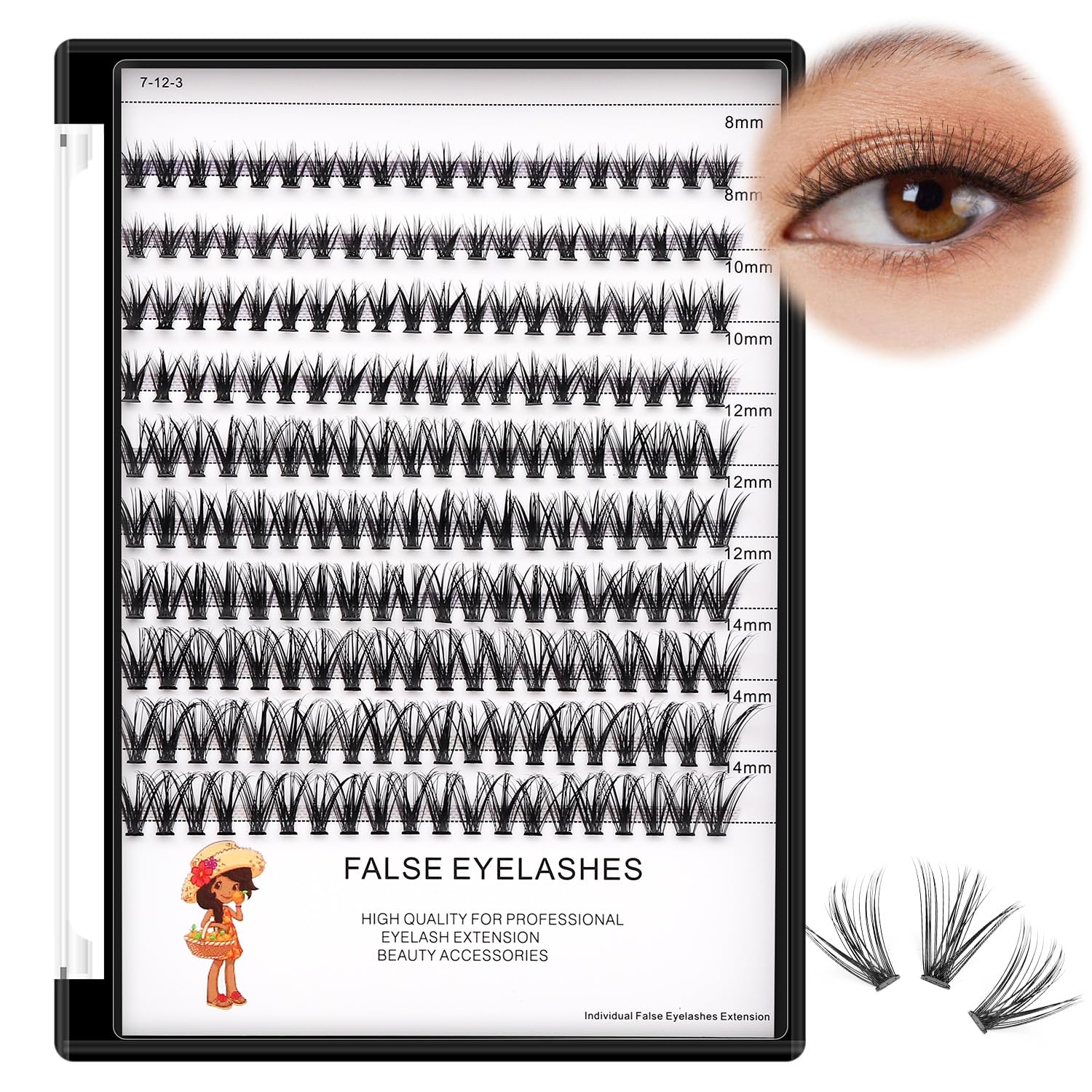Bodermincer Large Tray 20D Cluster 0.07C,10 Lines,8-10-12-14mm Mixed,9-11-13-15mm Mixed, 10-12-14-16mm Mixed,Natural Long Individual Flare Lashes