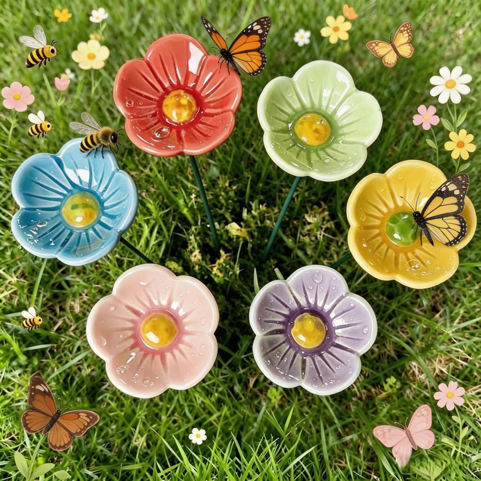 Genérico BJuego de seis piezas ebedor de agua de abeja, Estación de Agua para Insectos en Forma de Flor, Bebederos de Abejas para Jardín, ,Adecuado para insectos y mariposas