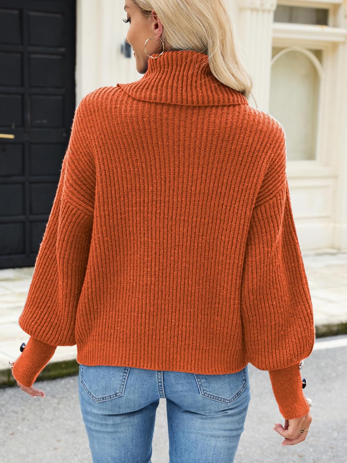 Womens Oversized Turtleneck Sweaters Spring 2026 Lightweight Thin Ribbed Knit Button Cropped Pullover Top - Image 3