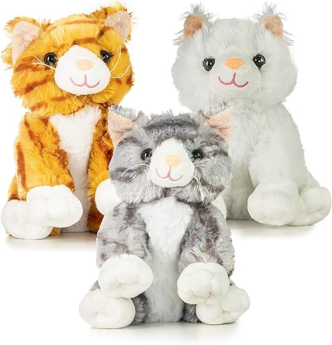 Miniatura 3 de PREXTEX Animales de peluche de gato para niñas y niños (tres gatos de peluche de 10 pulgadas) juguete realista de peluche para niños