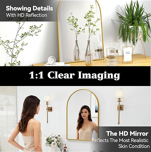 Miniatura 4 de Espejo de Arco Rectangular de 30x20 Montado en Pared para Colgar o Contra la Pared Marco de Aleación de Aluminio Metálico Espejos para Entrada