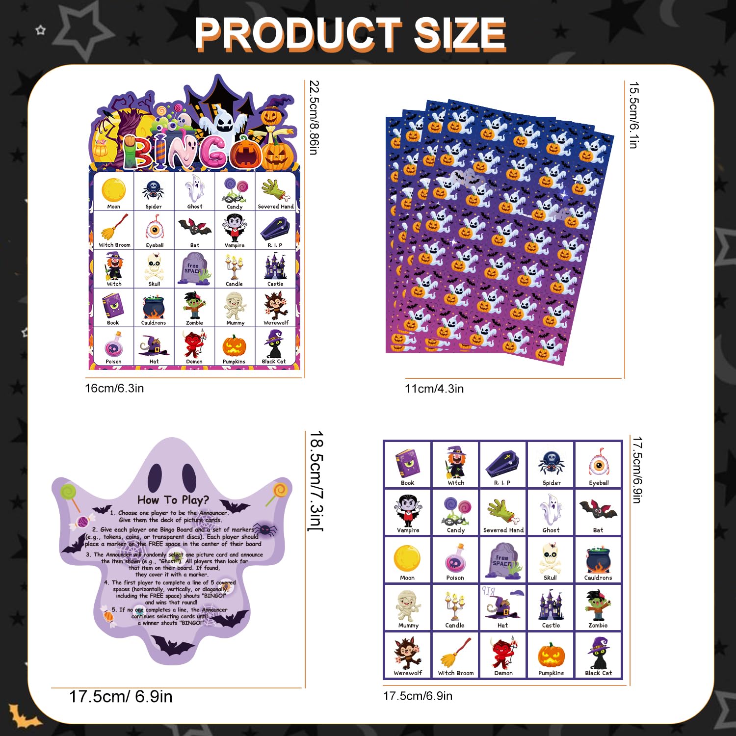 38 giochi di bingo di Halloween, 24 carte da bingo, gioco per feste per
