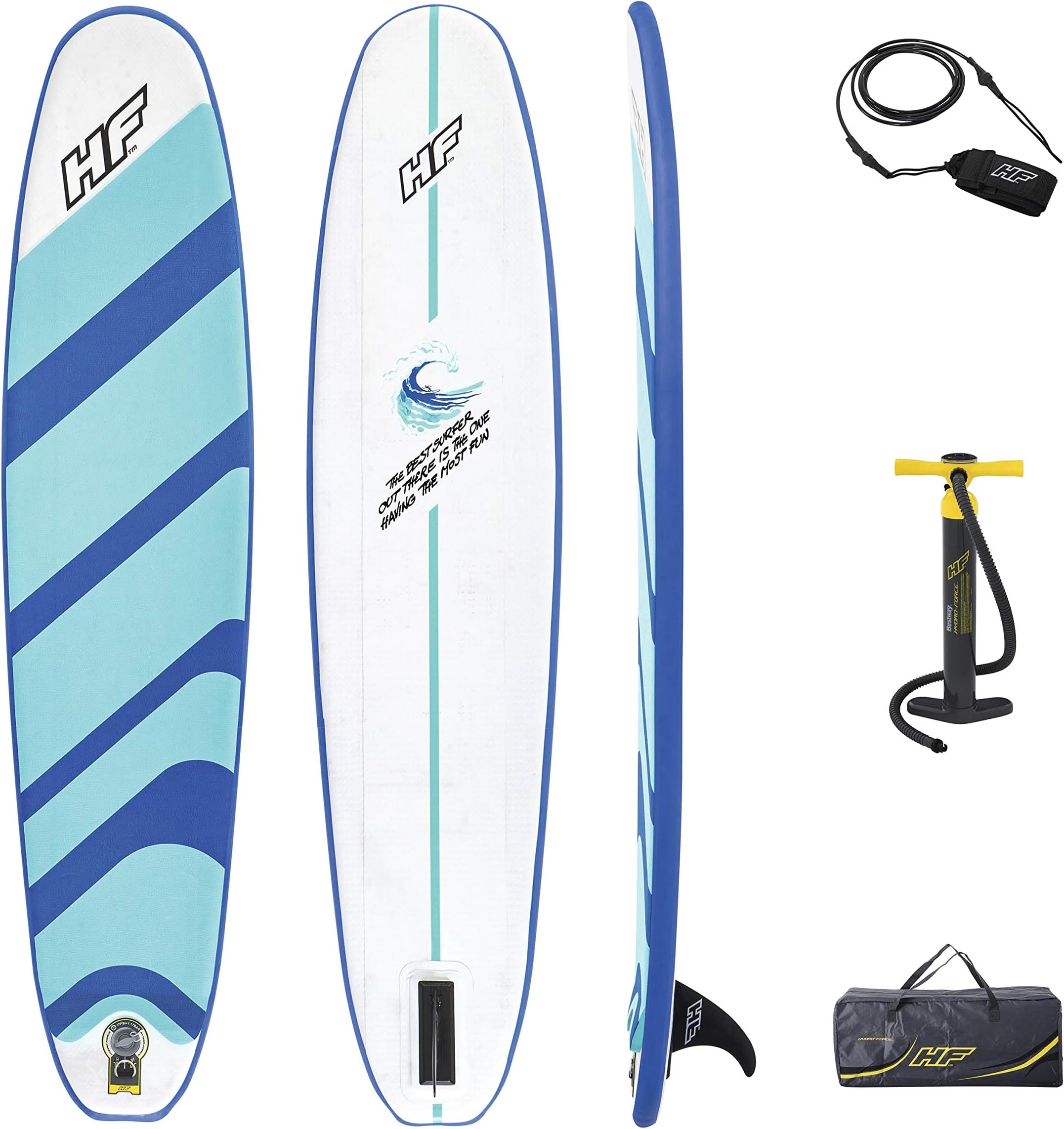 Bestway Hydro-Force™ Compact Surf Inflatable Surf Board Set, 8ft with travel bag, hand pump and leash, 67001