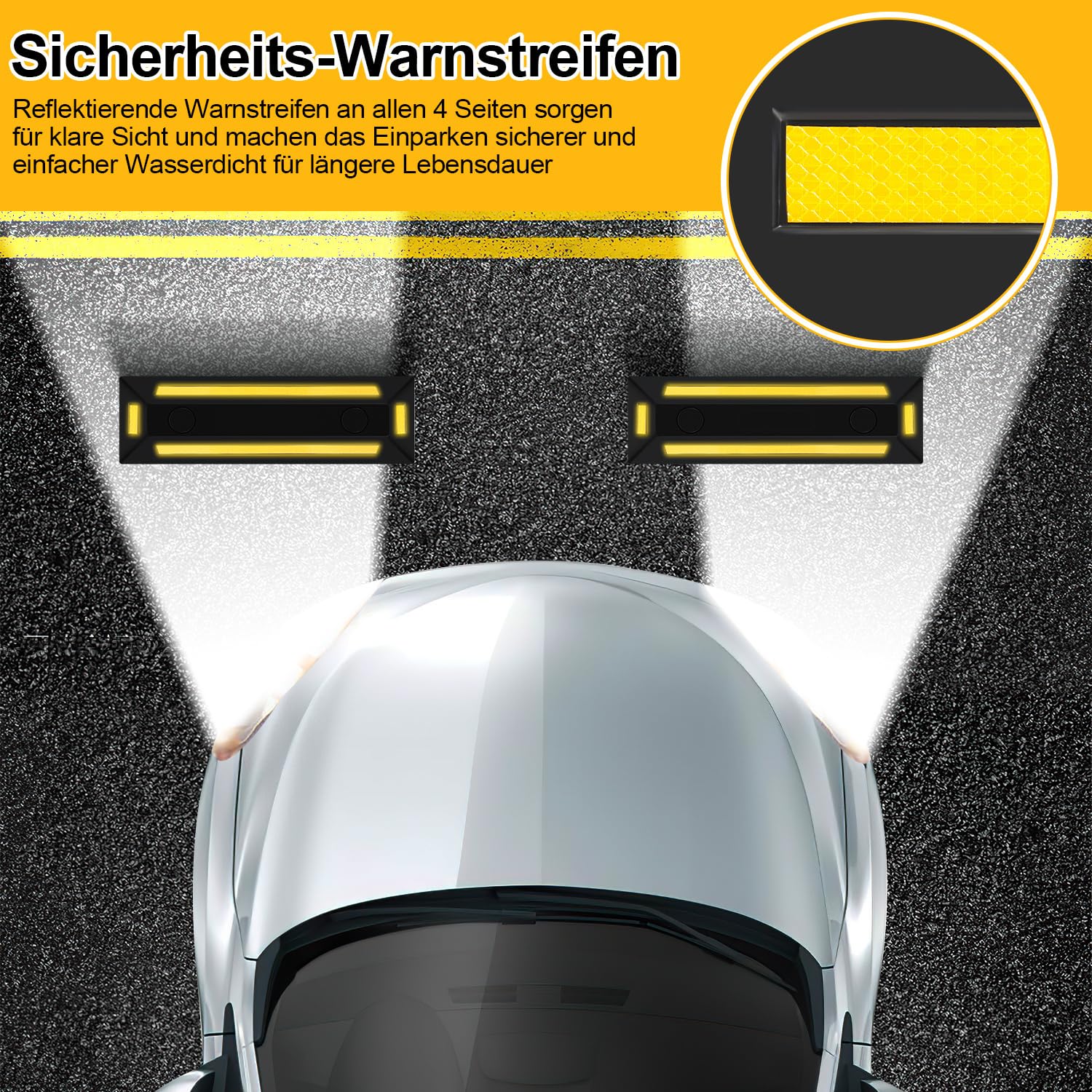 𝐉𝐚𝐱𝐠𝐮𝐨𝐦 Radstopper Gummi Einparkhilfe mit Schraublöchern 54x15x10 cm, Robuste Parkbegrenzung mit Gelben Reflexionsstreifen, 4x Parkplatzsperre für Garage Parkhäuser Parkplätze