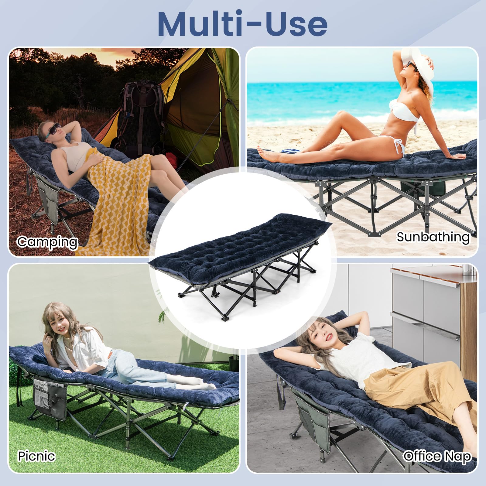GYMAX Matelas de Lit de Camping 190 cm avec Velours Cristal Doux (Marine) | Matelas de Sommeil Respirant, Matelas de Lit de Camp Léger pour Randonnée, Camping, Voyages