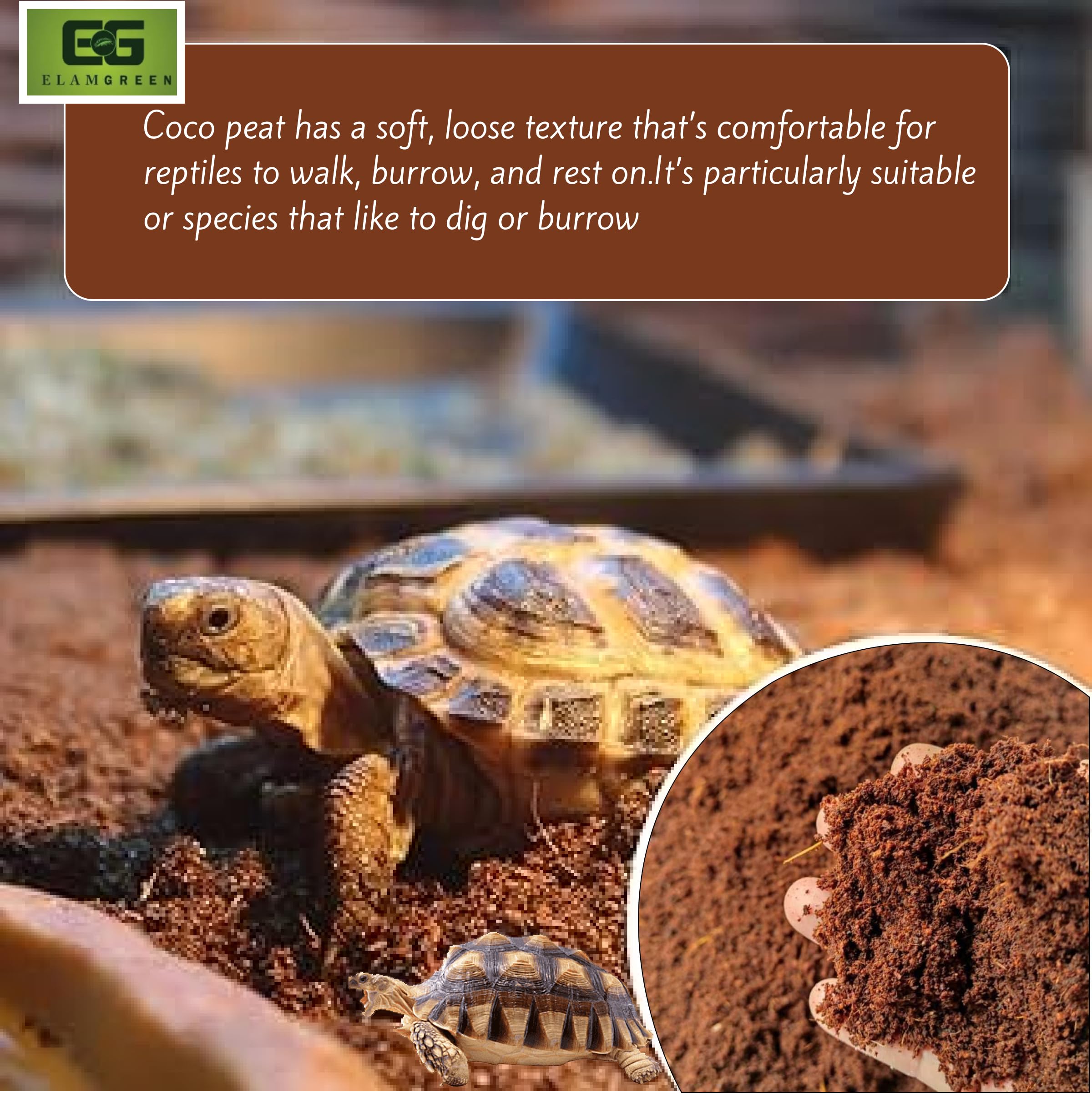 Elamgreen Coco peat for Animal Bedding | Reptiles Small Animals Tortoise Python Frog Snake Chicken Rabbit Birds | pet Products pet Supply Indoor & Outdoor (5kg) 2