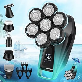 Head Shaver,Head Shavers for Bald Men,7D Bald Head Shavers Men's Electric Shavers Wet and Dry,Rechargeable Shaving Razors for Men Cordless Grooming Kit with Nose Hair Sideburns Trimmer（Gradient Green)
