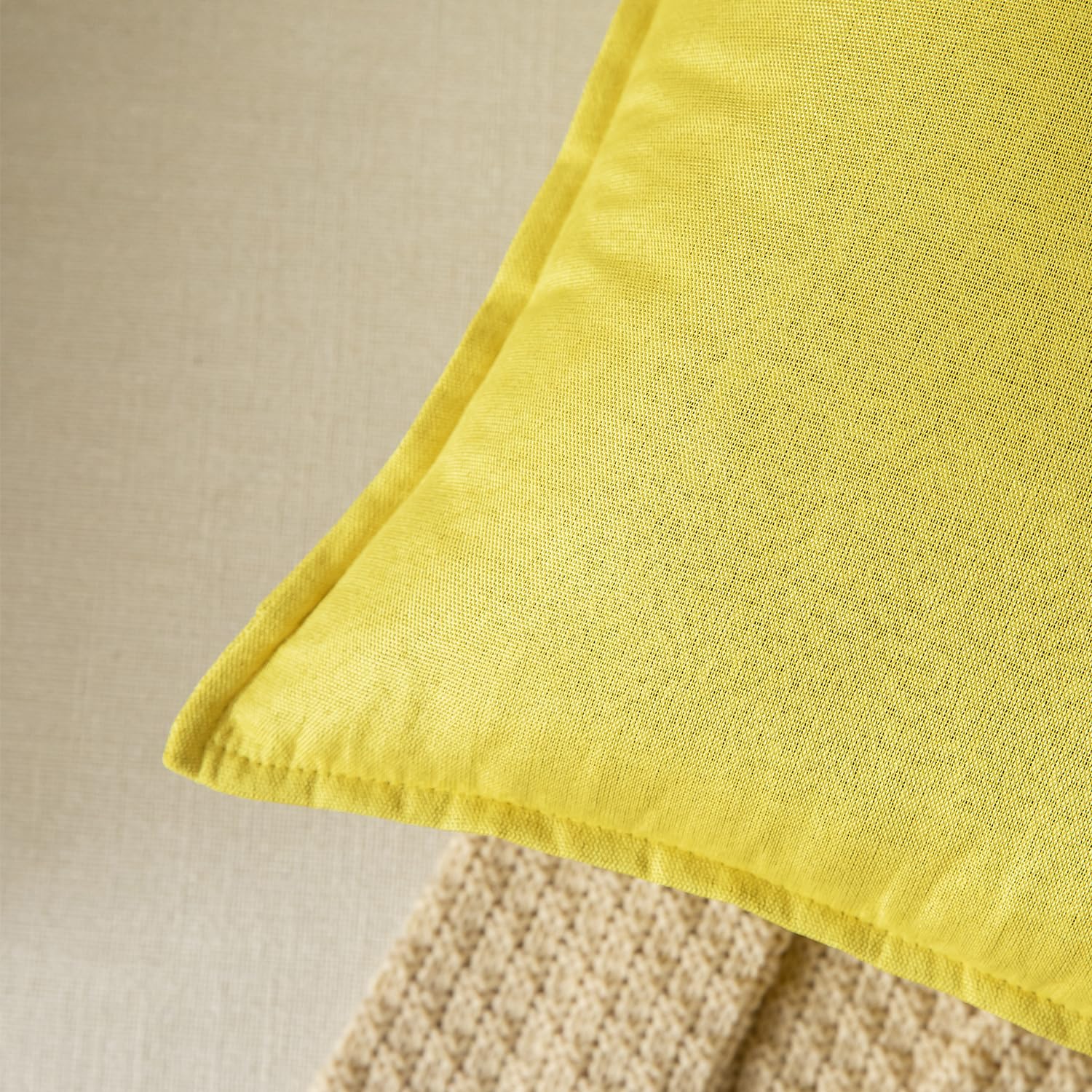 YAERTUN Pack of 2 Decorative Linen Soild Cushion Covers Farmhouse Neutral Throw Pillow Cases for Chair Couch Sofa Bedroom Living Room Home Decor 20 x 20 Inch 50x50 cm Yellow - Image 2