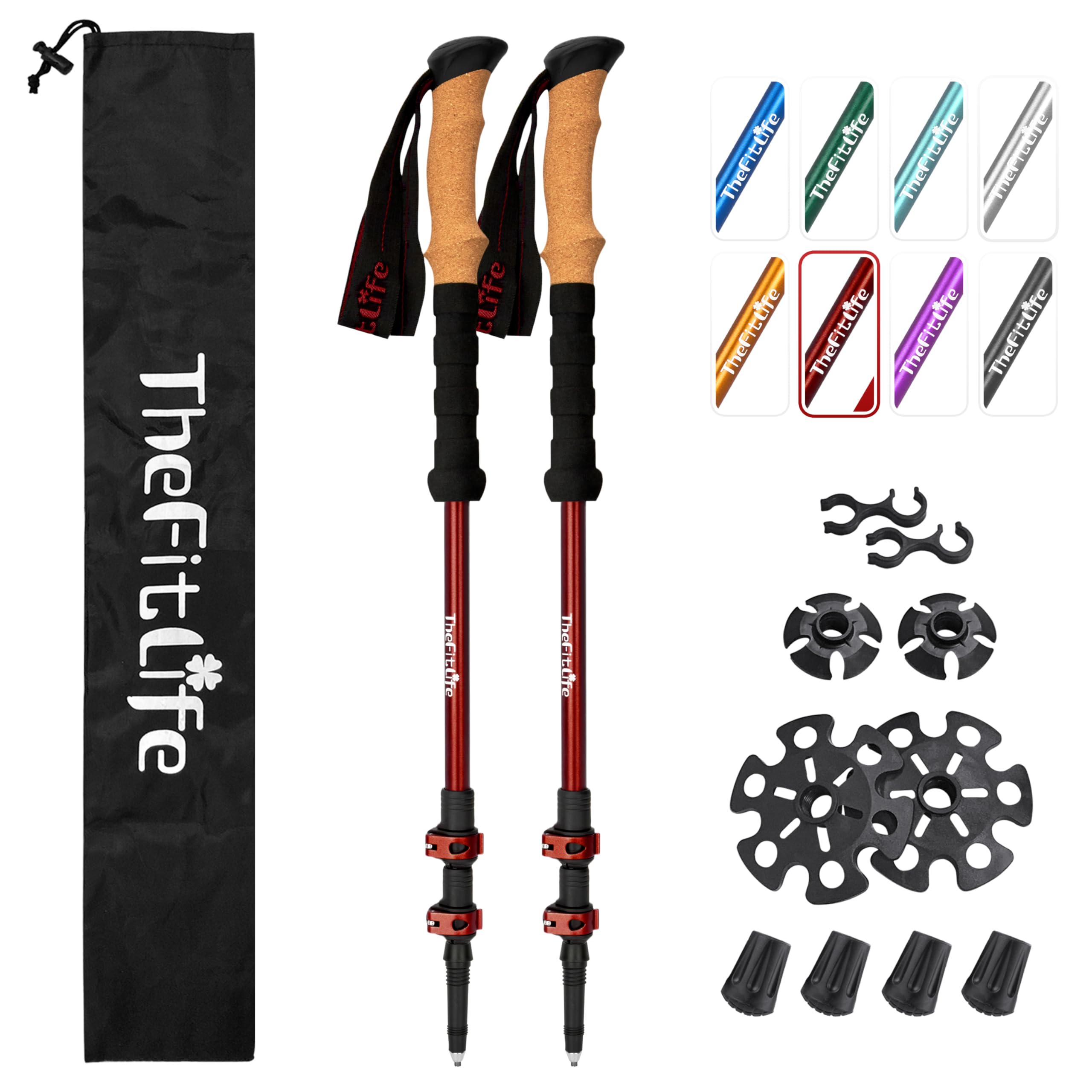 TheFitLife Trekking Poles - Lightweight 7075 Aluminum Hiking Sticks with Cork Grips, Adjustable Telescopic Design, Metal Flip Lock for Men & Women -