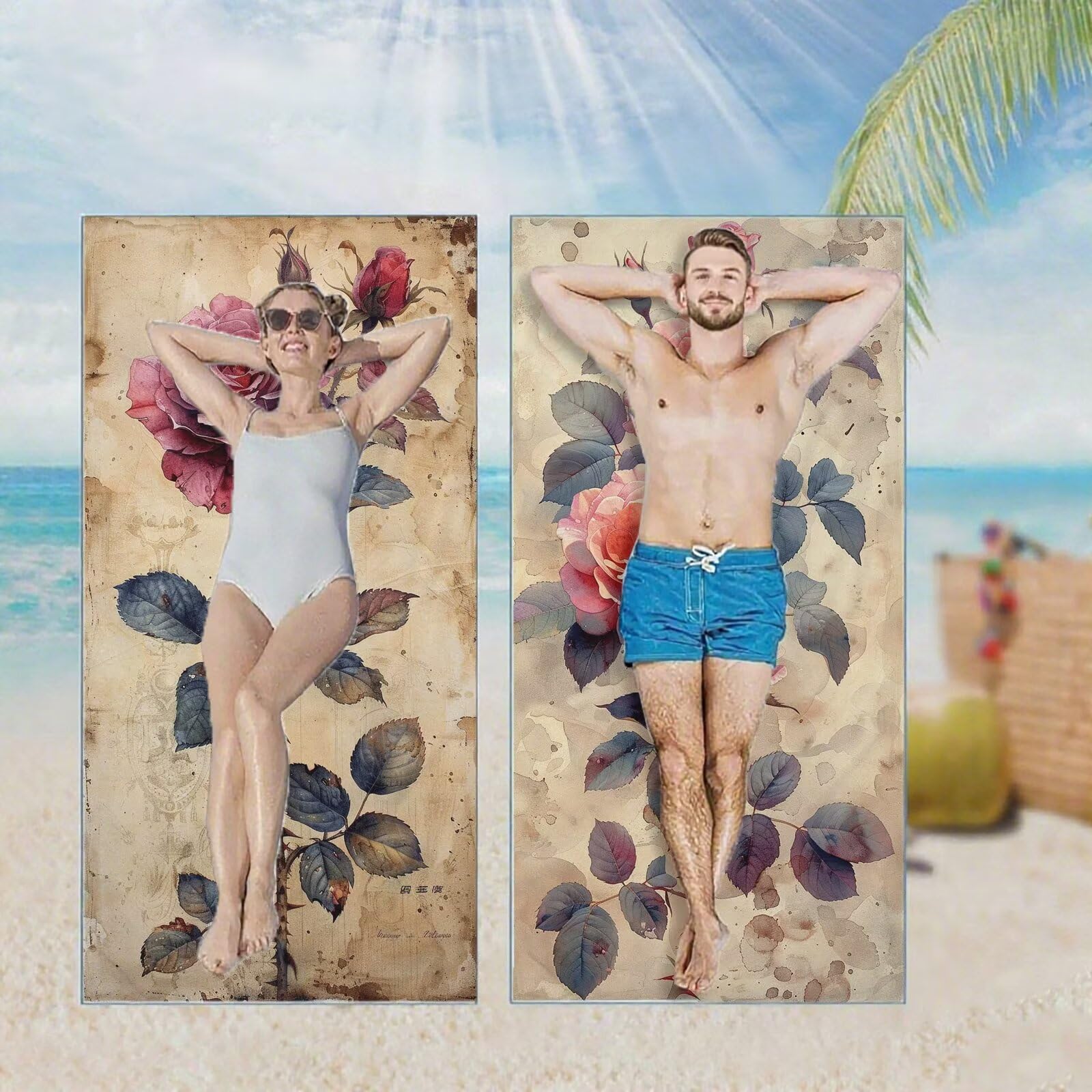 Ręcznik plażowy, ręczniki plażowe z mikrofibry, szybkoschnące lekkie ręczniki podróżne bez piasku, duży ręcznik kąpielowy dla dorosłych 100 x 220 cm, do pływania na basen, jogę, siłownię, kemping