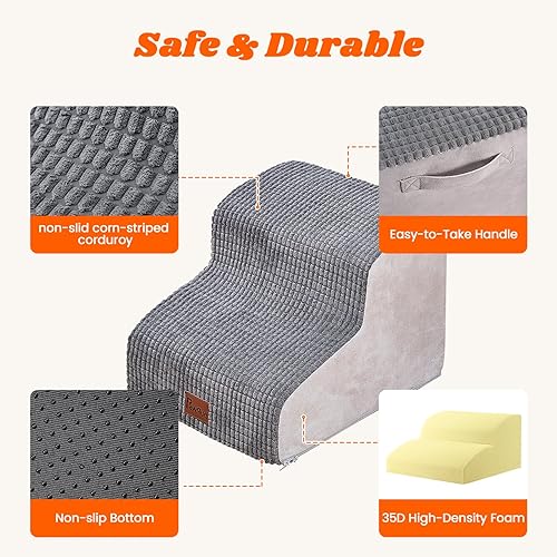 Miniatura 2 de Pawque Escaleras y rampa para perros para cama alta o sofá, escalones antideslizantes y equilibrados para mascotas, fáciles de caminar para perros