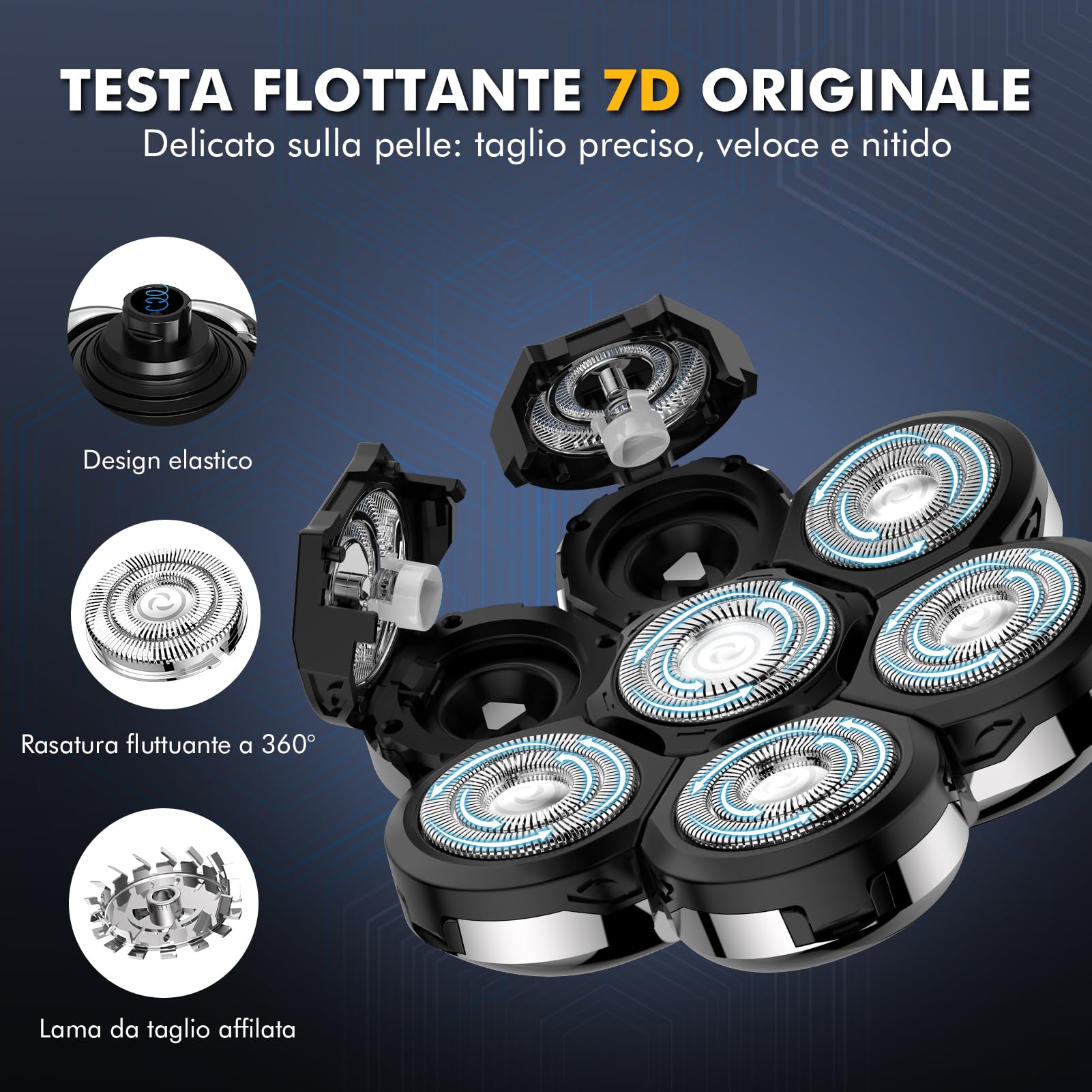 ETENOUS 7D Testa di Rasoio Elettrico – Adatto per la serie RQ8870, Lama di Ricambio Resistente All'usura – Accessori per Rasoio.