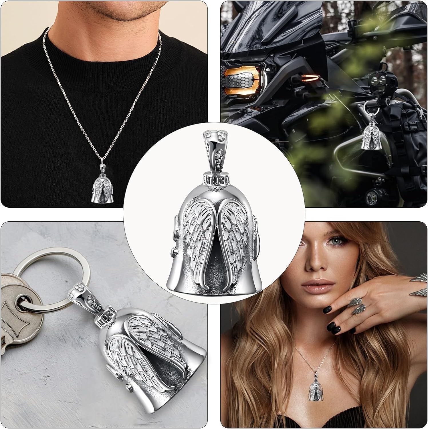 XNZMYN Llavero Moto Campana Guardiana | Personalizado | Anillo Colgante | Motocicletas, Vehículos Eléctricos, Bicicletas, Coches | Amuleto de Protección y Buena Suerte (Plata) — view 7