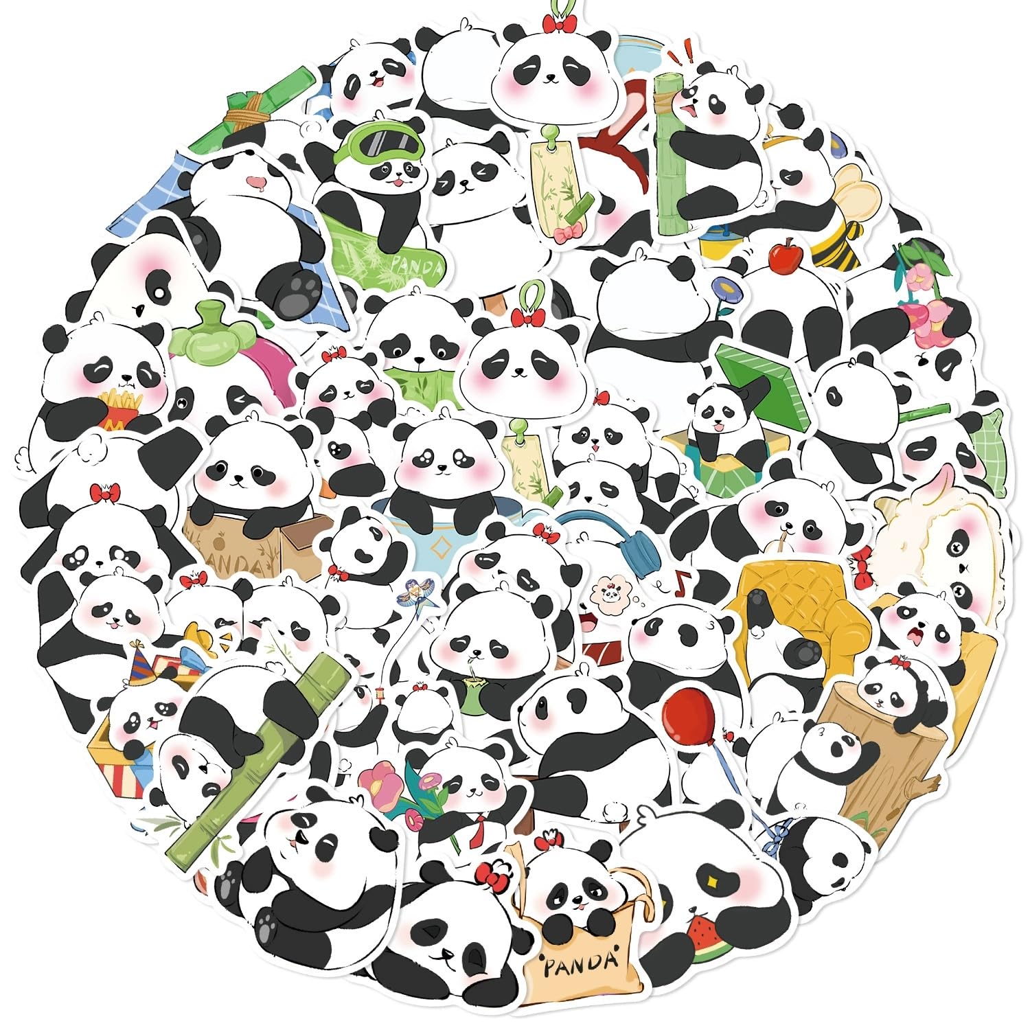 50 Pcs Cartoon Panda Stickers for Kids Teens Adults Boys Girls Gift,Cute Animal Panda Decals Pack for Laptop,Skateboard,Luggage,Car,Bike,Cup,Computer,Water Bottle Decor,Vinyl Waterproof Stickers - Image 3