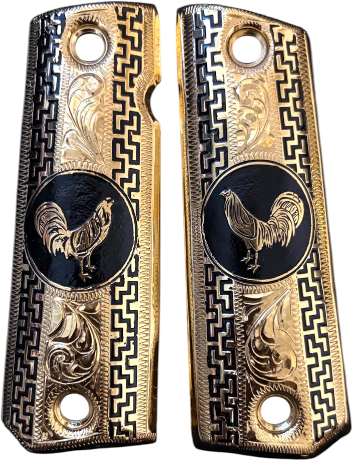 Cachas 1911 chapeadas en oro – empuñadura grabada de lujo Compatible con Colt 1911