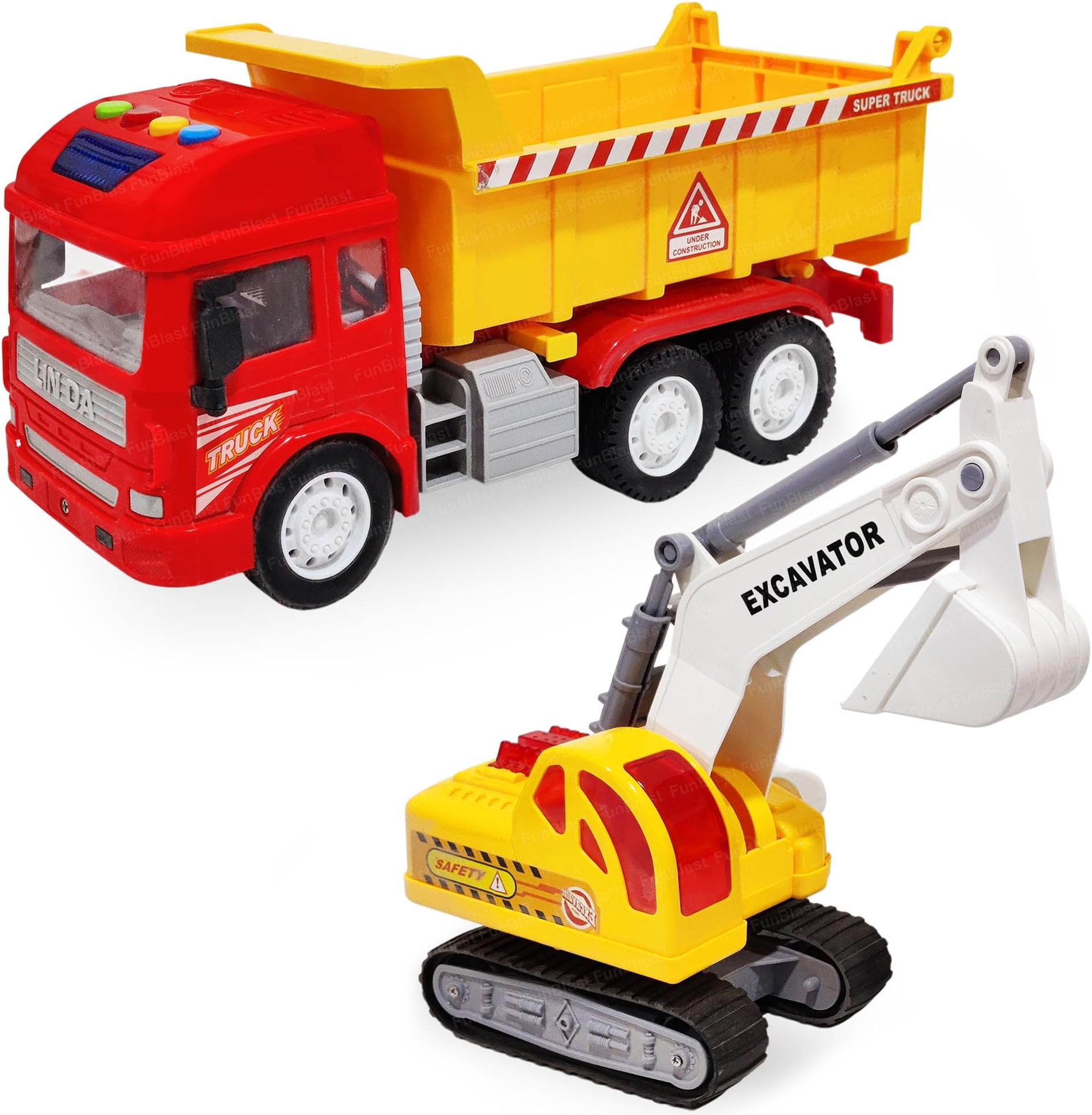 FunBlast Dumper Truck Toy & Excavator Toy - 2 in 1 Dumper Truck and Excavator Toys for Kids, Friction Power Toy Trucks for 3+ Years Old Boys and Girls, Light & Sound Toy for Kids (Multicolor)