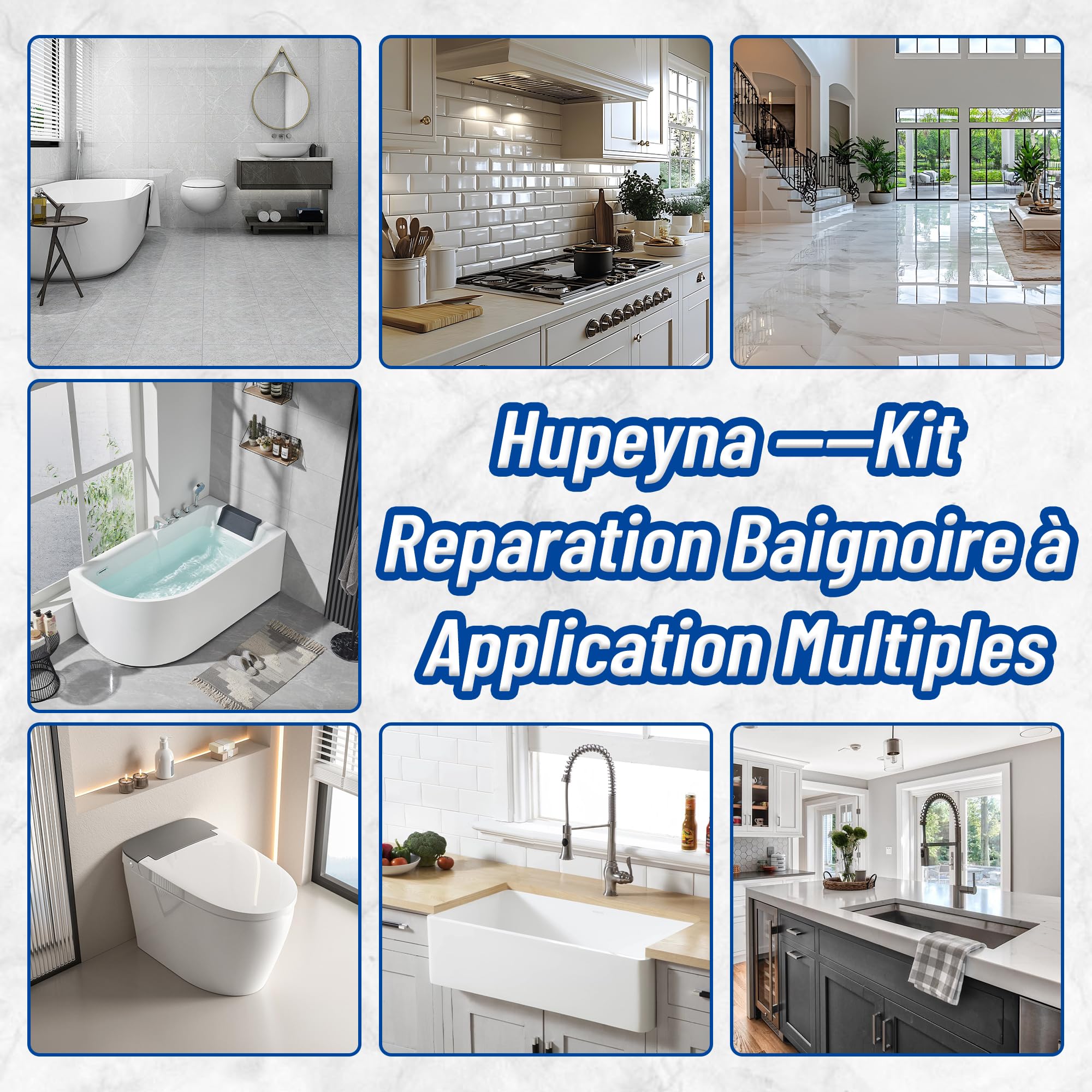 Kit Reparation Baignoire Blanc, Kit Réparation Carrelage Pour Acrylique, Céramique, Cuisine Salle de Bain Répare éclats, Rayures, Fissures et Trous Rouille Kit Réparation Email Baignoire -Multicolore