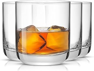 JoyJolt Nova Crystal Whiskey Glasses. Lowball Glasses Set of 4, 10oz Hand Made Short Glass Tumbler with Heavy Base. Double...
