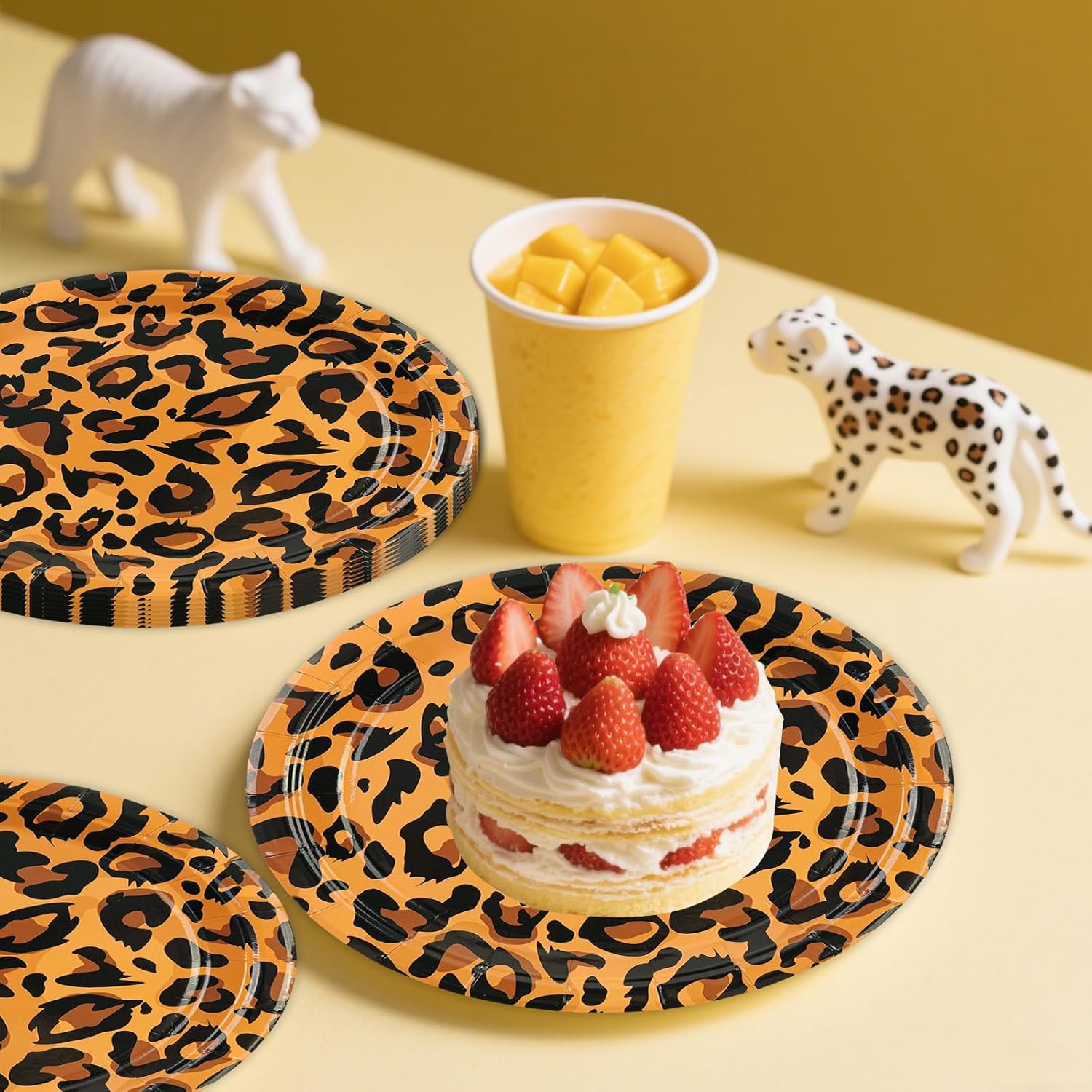 50PCS Leopard Paper Plates, Disposable Jungle Cheetah Print Dessert Plates Leopard Print Lunch Tableware Party Supplies for Birthday, Baby Shower and Jungle Themed Party - Image 3