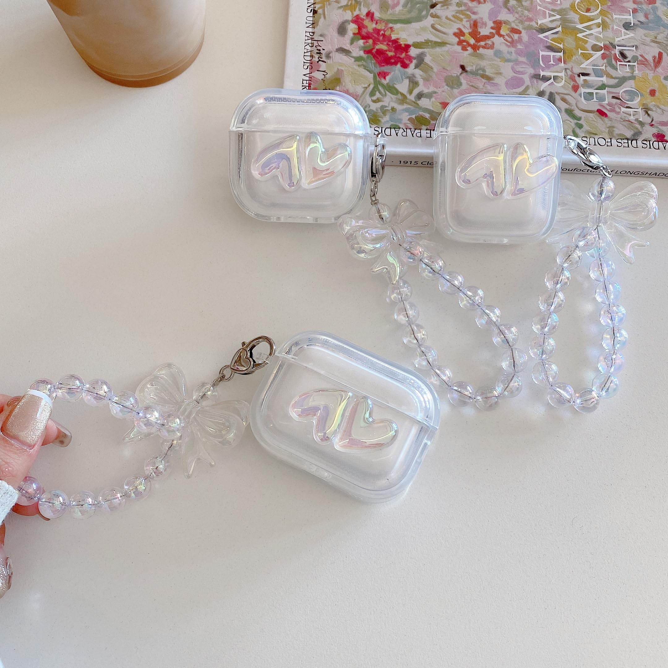 JANDM Coque Transparente Pour AirPods 4 Avec Porte-clés Nœud Rose - Housse Résistante Aux Chocs Motif Cerise Et Nœud - Protection Jolie Pour Femme Et Fille