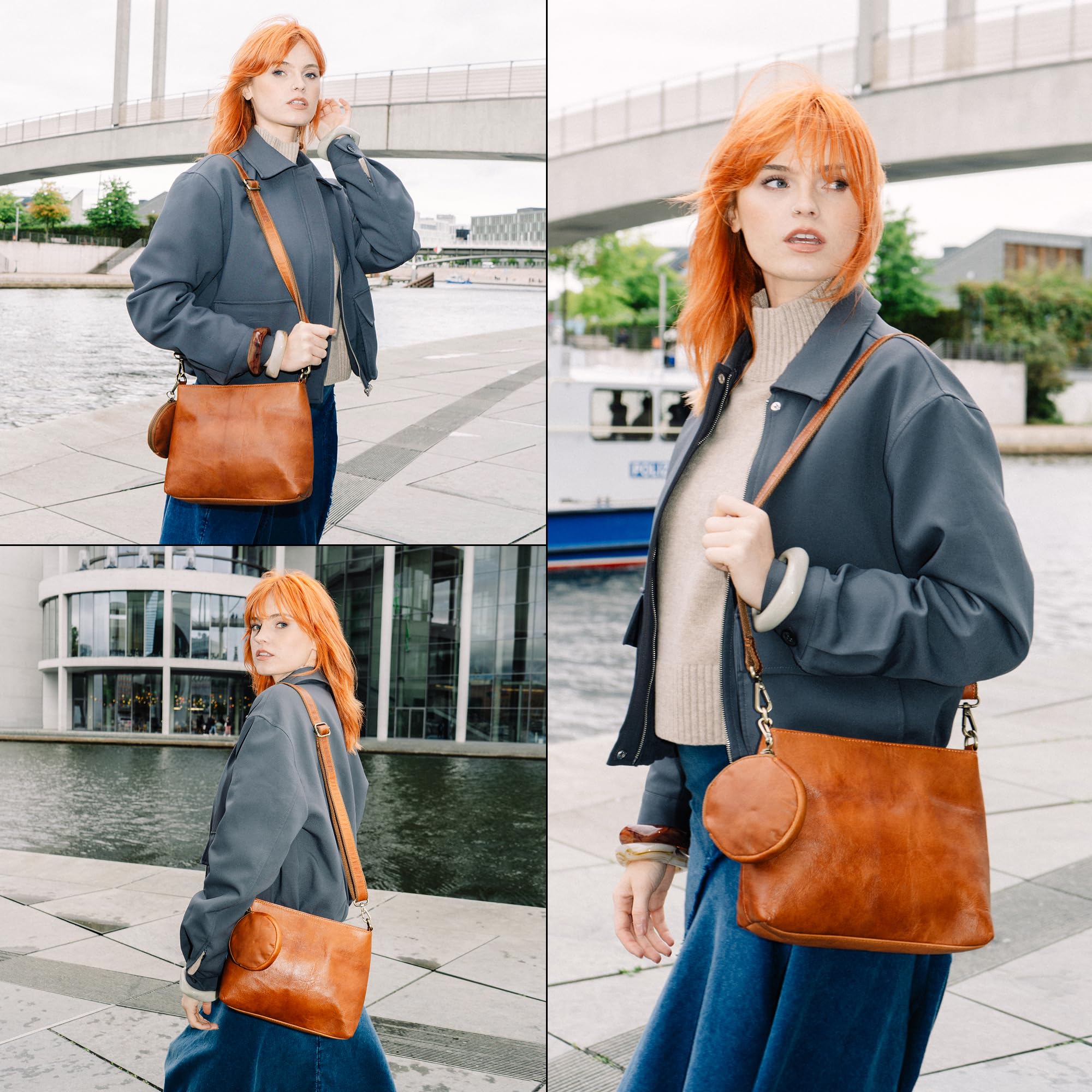 Berliner Bags Vintage Umhängetasche Marbella S, Mittelgroße Schultertasche Crossbody Bag aus Leder, Handtasche für Damen