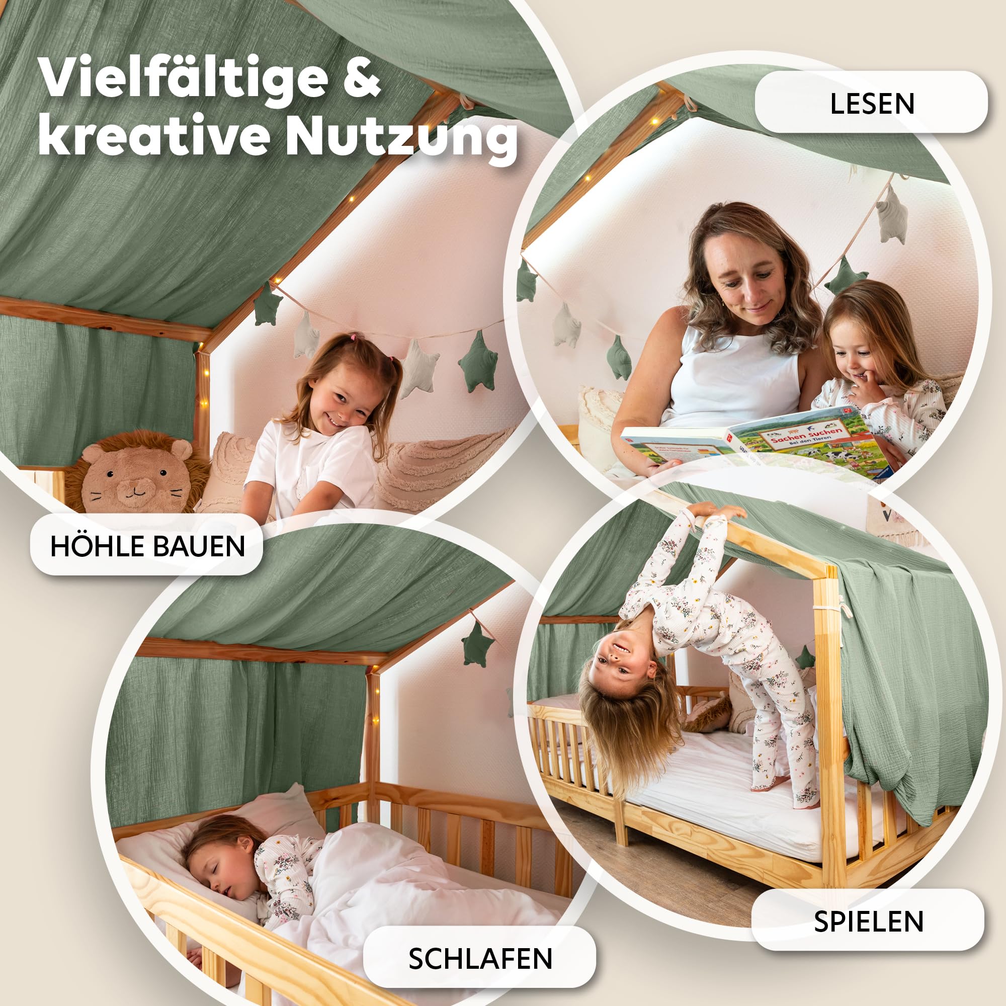 lilimaus Hausbett Himmel [in 12 Farben] Betthimmel Hausbett aus 100% Baumwolle Musselin - Stoffhimmel für Hausbett Deko Mädchen & Jungen - Himmel für Hausbett Kinder - Bett Vorhang Kinderbett