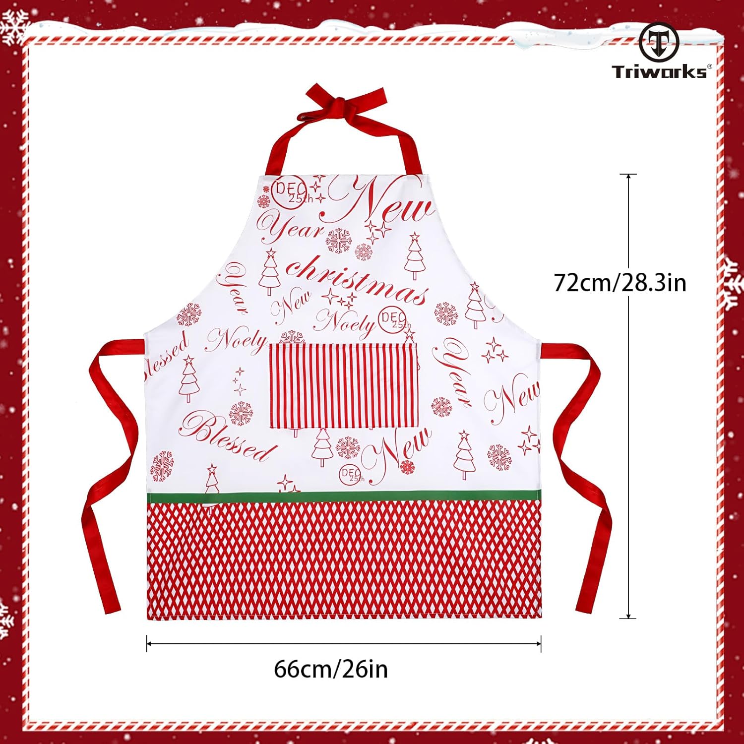 TRIWORKS Christmas Apron with Pocket Women Kitchen Apron for Cooking Baking Xmas Aprons Holiday Aprons with Adjustable Ties - Image 7
