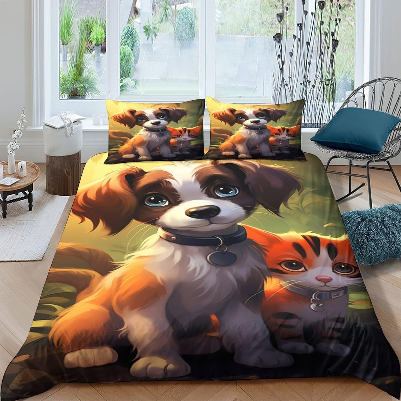 Housse de couette chat et chien 3D, le cadeau d'anniversaire idéal pour lit enfant 220x240