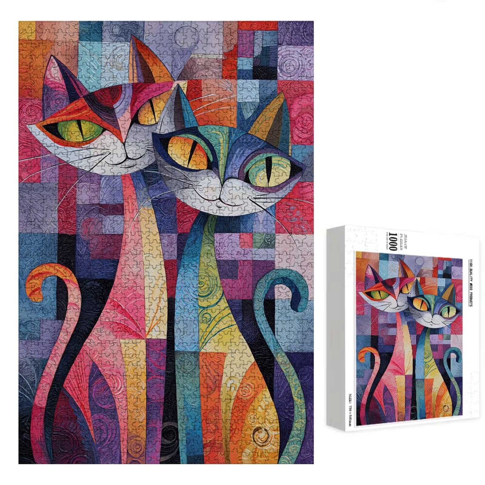 Puzzle 1200 Piezas Adultos Abstracto & Gato, Rompecabezas con Letras Traseras y Póster, Pasatiempo Antiestrés, Decoración de Pared, Regalo Decorar Mujer Hombre 75 x 50 cm (14 Años +) P3#781