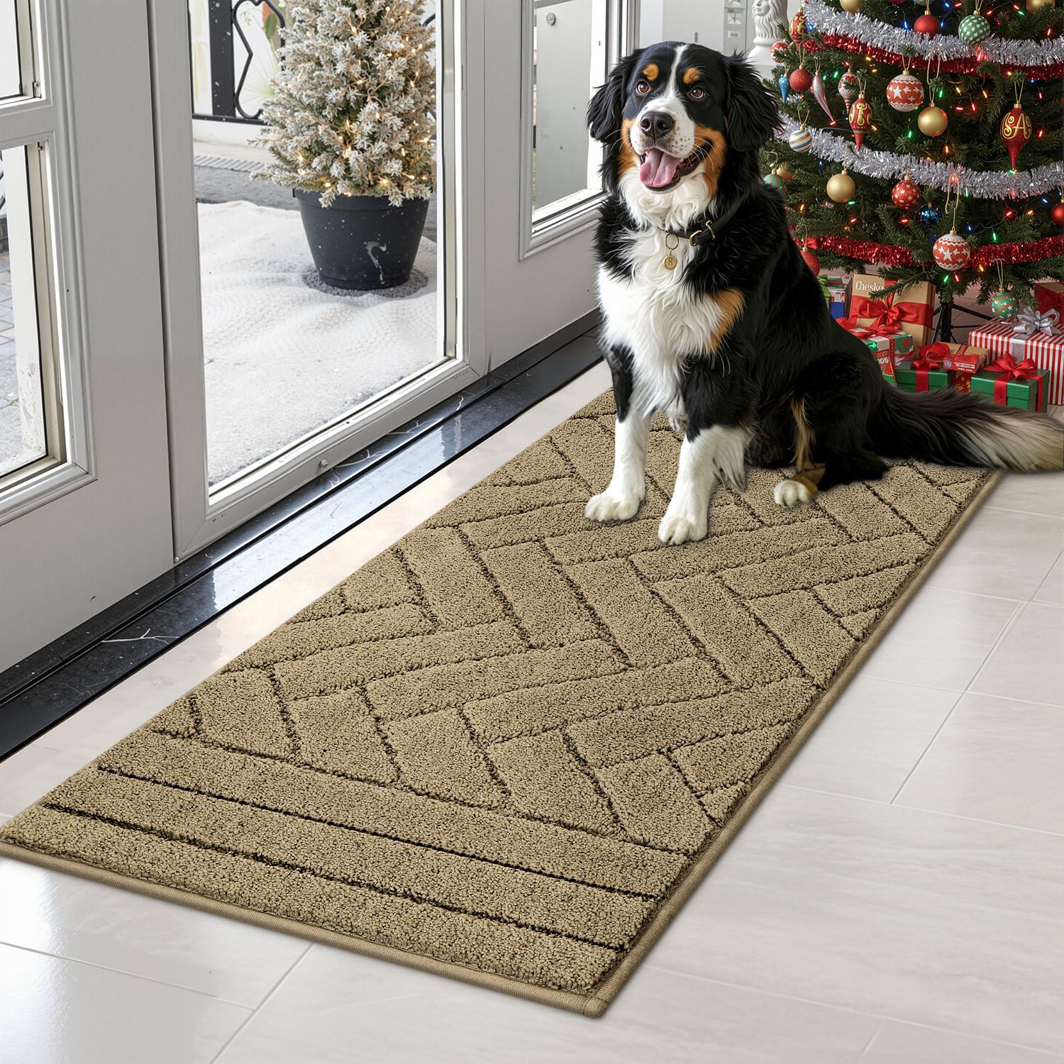 Tindbea Dog Mat for Muddy Paws,Absorbs Moisture Dirt Non-Slip Washable Mud Mat for Dogs,Soft Rubber Backing Front Inside Pet Rug for Entryway, Mud Dog