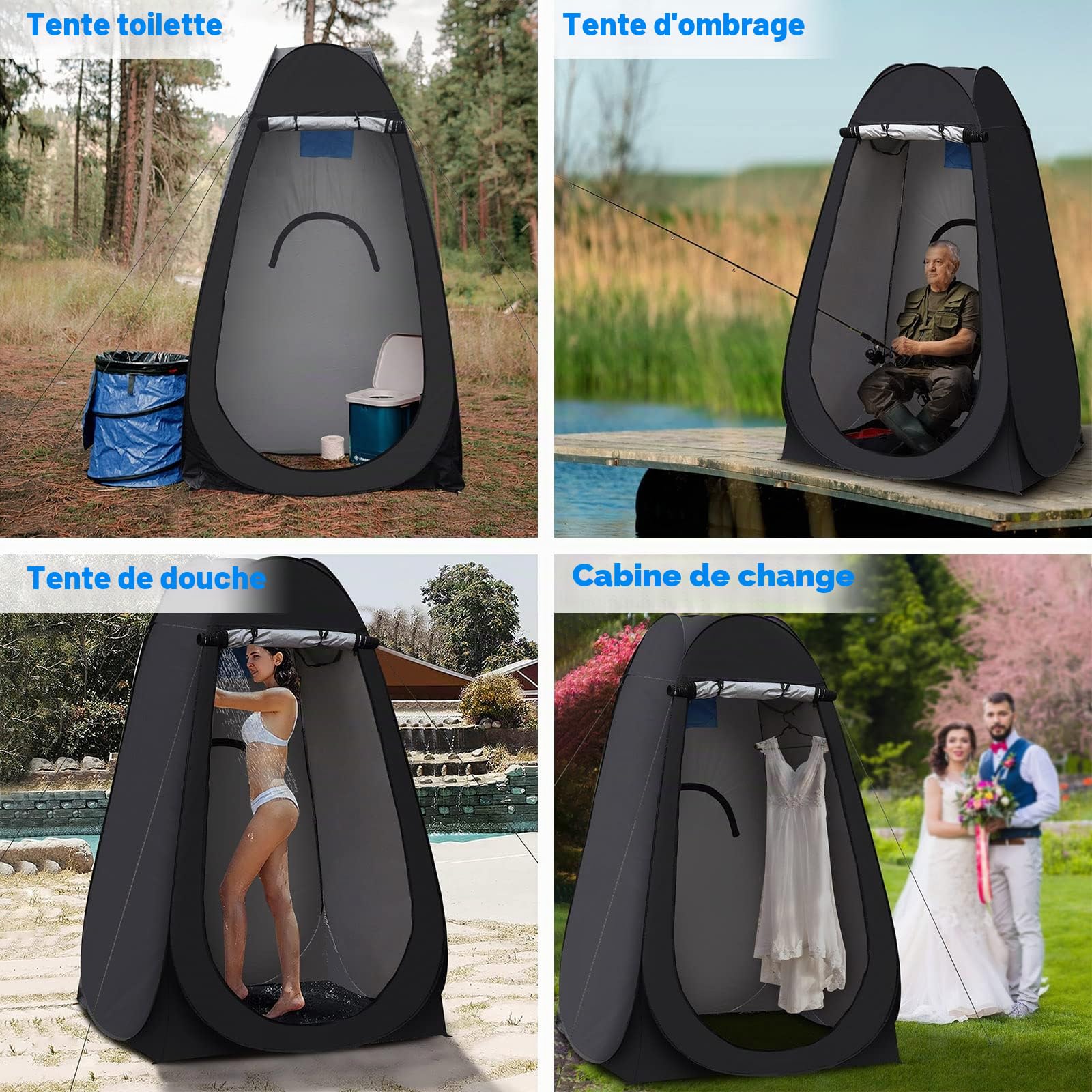 TUKAILAI Tente de Toilette Pop Up Camping Anti-UV, Tente de Douche Portable pour Plage Pêche Randonnée Bain L'extérieur, avec Un Sac de Transport