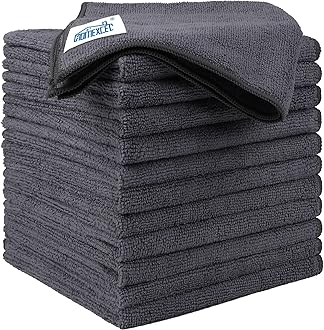 HOMEXCEL Microfiber Cloth, Car, 12 pieces, Absorbent and Quick Drying, Cleaning Cloth, Thin, Disposable, For Coating, Wax, Wheels, etc., Car Wash Towel, Approx. 32 x 32 cm (12.6 x 12.6 inches) (Gray