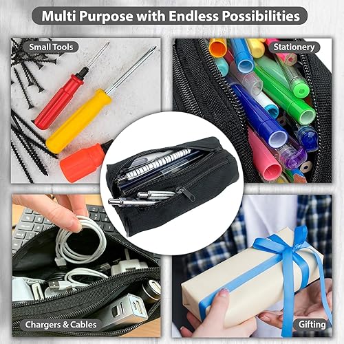 Miniatura 6 de Estuche para lápices de papelería de moda, color negro, gran capacidad, para organización, bolsa estética con cremallera, estuche organizador para