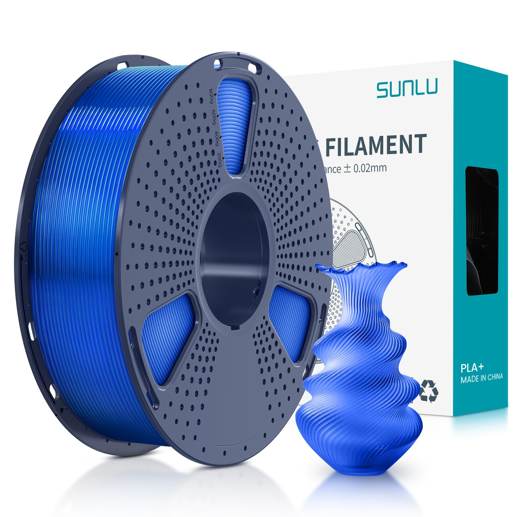 SUNLU PLA Plus Filament 1.75mm Transparent Blue 1KG | Neatly Wound, Upgrade PLA Filament, Dimensional Accuracy +/- 0.02 mm, Fit Most FDM 3D Printers