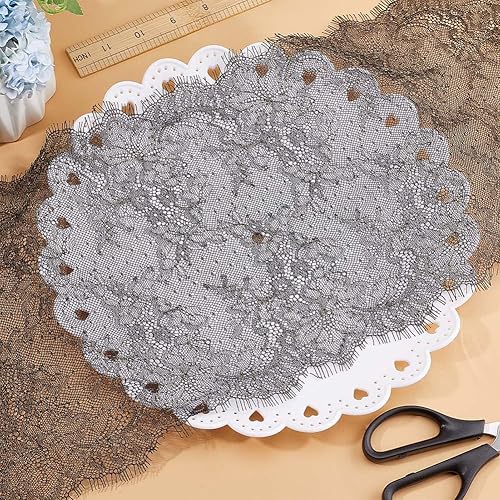 Miniatura 4 de GORGECRAFT 3.3 Yard X 10 Inch Wide Metallic Lace Fabric Black Gold Lace Ribbon Trimming Eyelash Embroidery Sewing Applique Floral Border Roll for