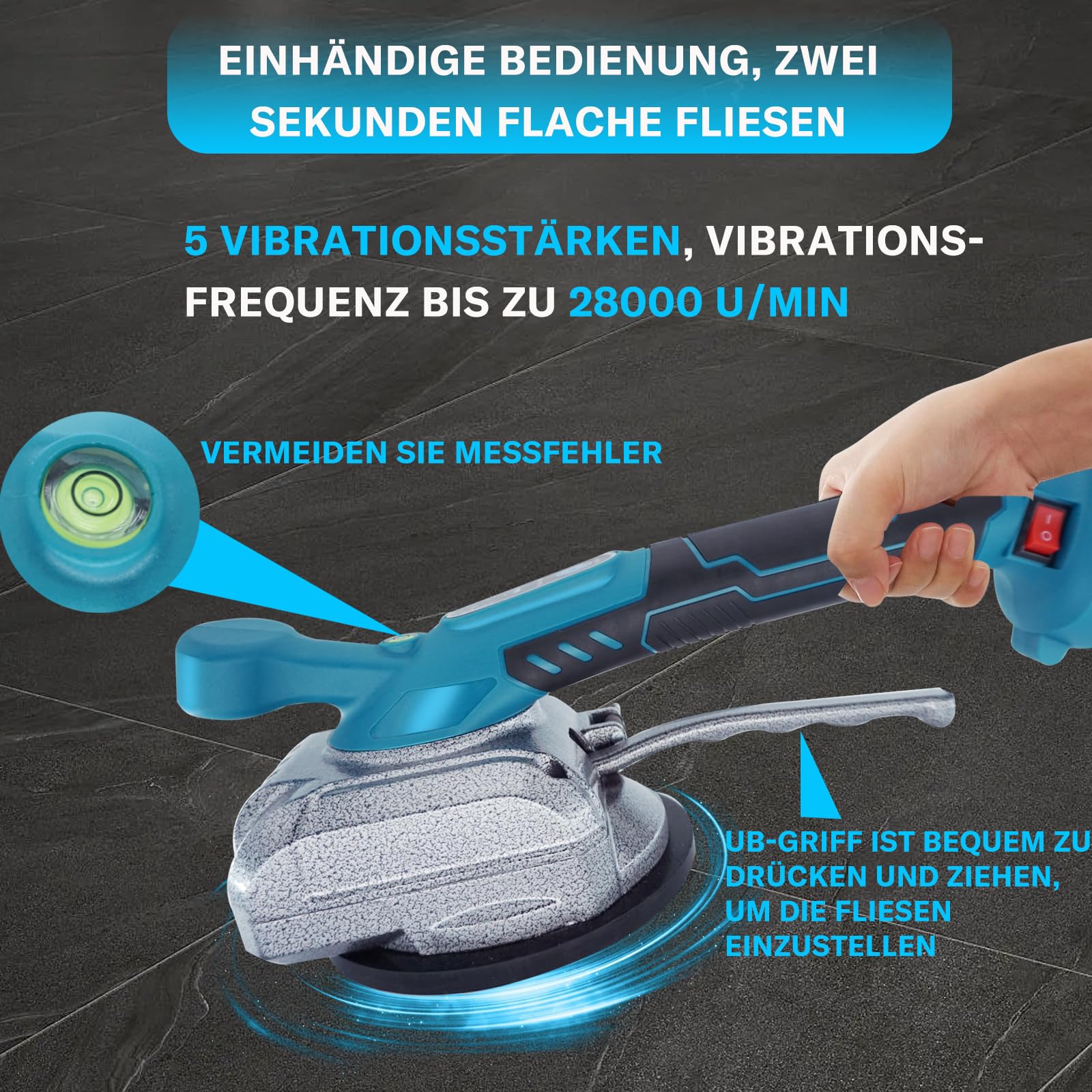 Fliesenleger Maschine für Makita 18V,Akku Fliesenrüttler,100kg Adsorption für 30-260cm Fliesen,Fliesenlegerwerkzeuge mit 5 Gänge einstellbar und 13cm Saugnapf,für Boden, Wandfliesen, Glas(Ohne Akku)