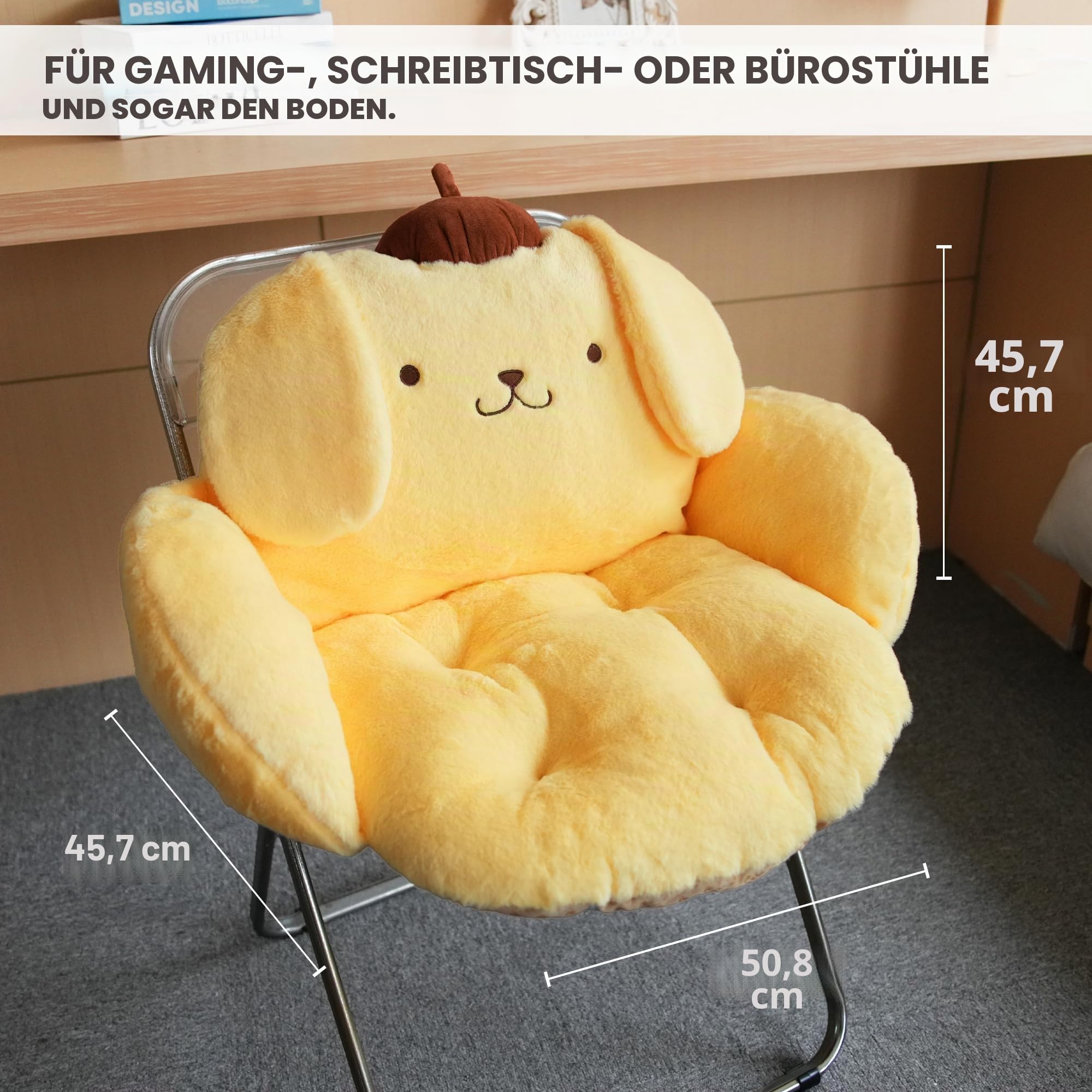 Juju Gelbes Kawaii-Plüschkissen, Bequeme Stuhlkissen, Kawaii-Raumdekoration, Sitzkissen für Schreibtischstuhlkissen, Bodenkissen, Spielzimmer-Dekoration, Gaming-Schreibtischzubehör, Bodenkissen (POM)
